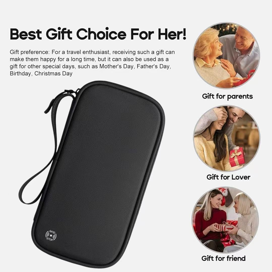 Passport Holder, RFID Travel Wallet for Men and Women, Travel Passport Holder with Multiple Compartments, Document Organizer for Cards, Boarding Pass, Money (Black) image number 5