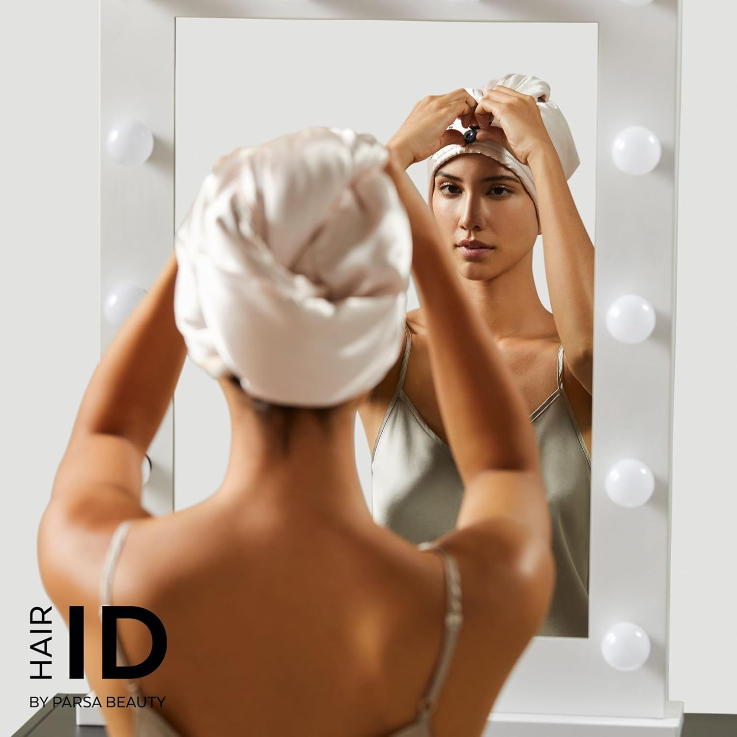 PARSA Beauty Hair ID 2-In-1 Hair Turban Anti-Frizz Turban Microfibre and Satin Hair Turban for Hair Drying and Hair Protection, Premium Reversible Function, Frizz Control, Hair Care for Day and Night image number 4