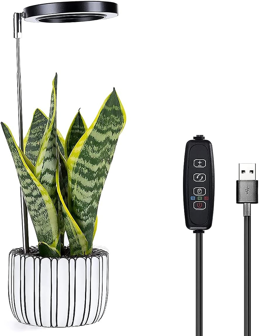 LED Grow Light for Indoor, 48 LED round Growth Light Stake with 3 Timer 3/9/12H and 9 Dimmable Levels, Height Adjustable Full Spectrum Growing Lamp (White)