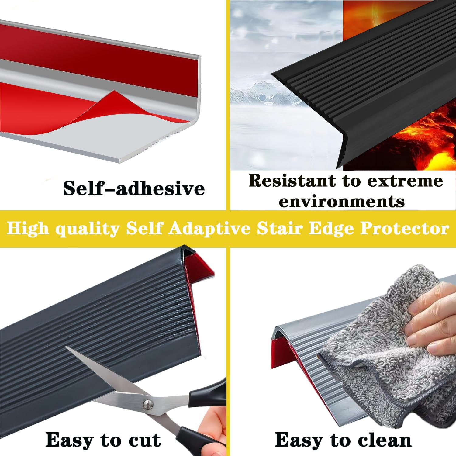 5M/16.4FT Vinyl Stair Nosing, Self Adhesive Stair Edge Protector, Stair Edging, Stair Edge Trim, Non-Slip and Waterproof Outdoor Indoor Staircases,Black image number 6