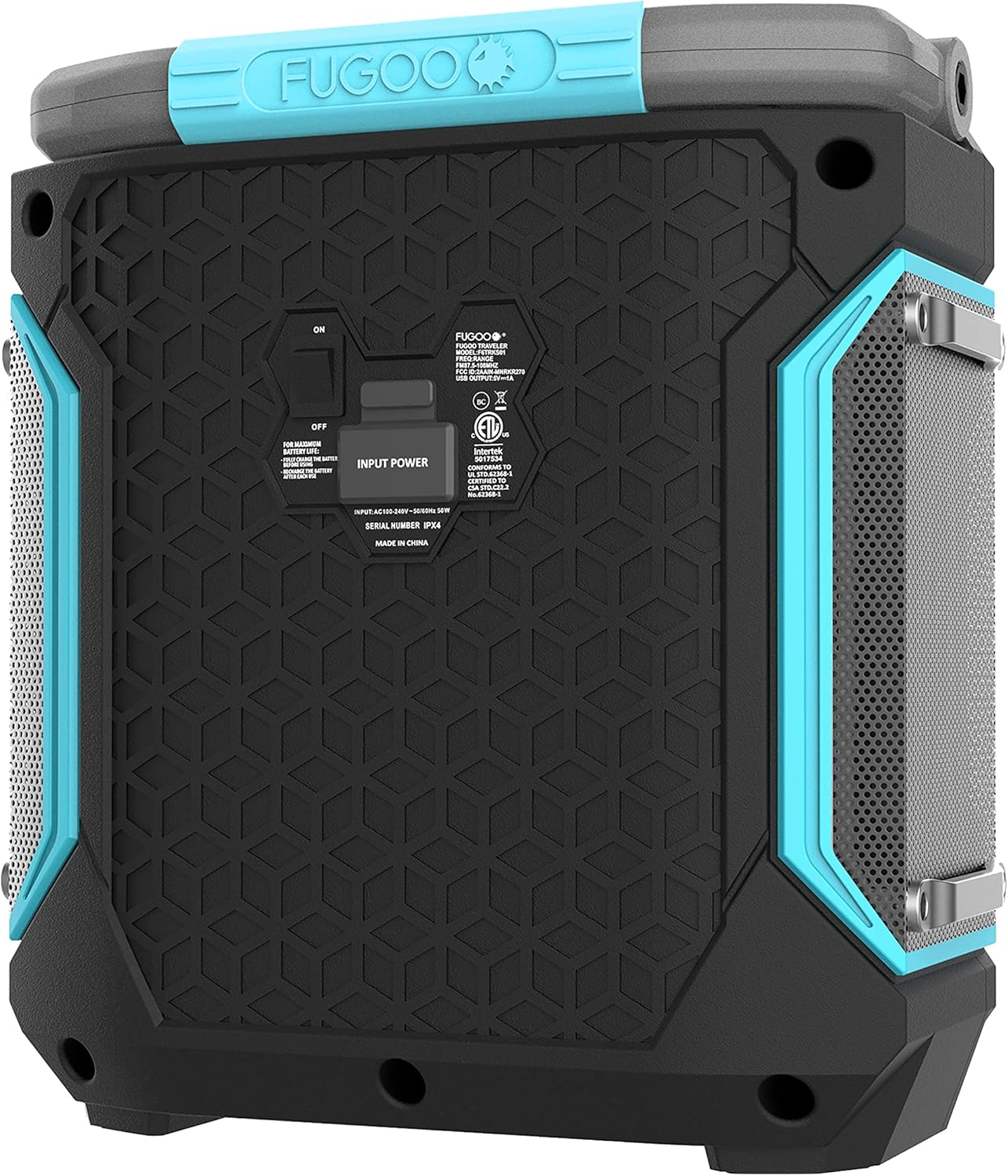 Fugoo Traveler | Portable Indoor/Outdoor Bluetooth Speaker | 100W, 7-Inch Sub, 48 Hour Playtime | 270 Degree Audio | IPX4 Water Resistant | Use as PA System &ndash; Mic/Guitar Input & USB Port