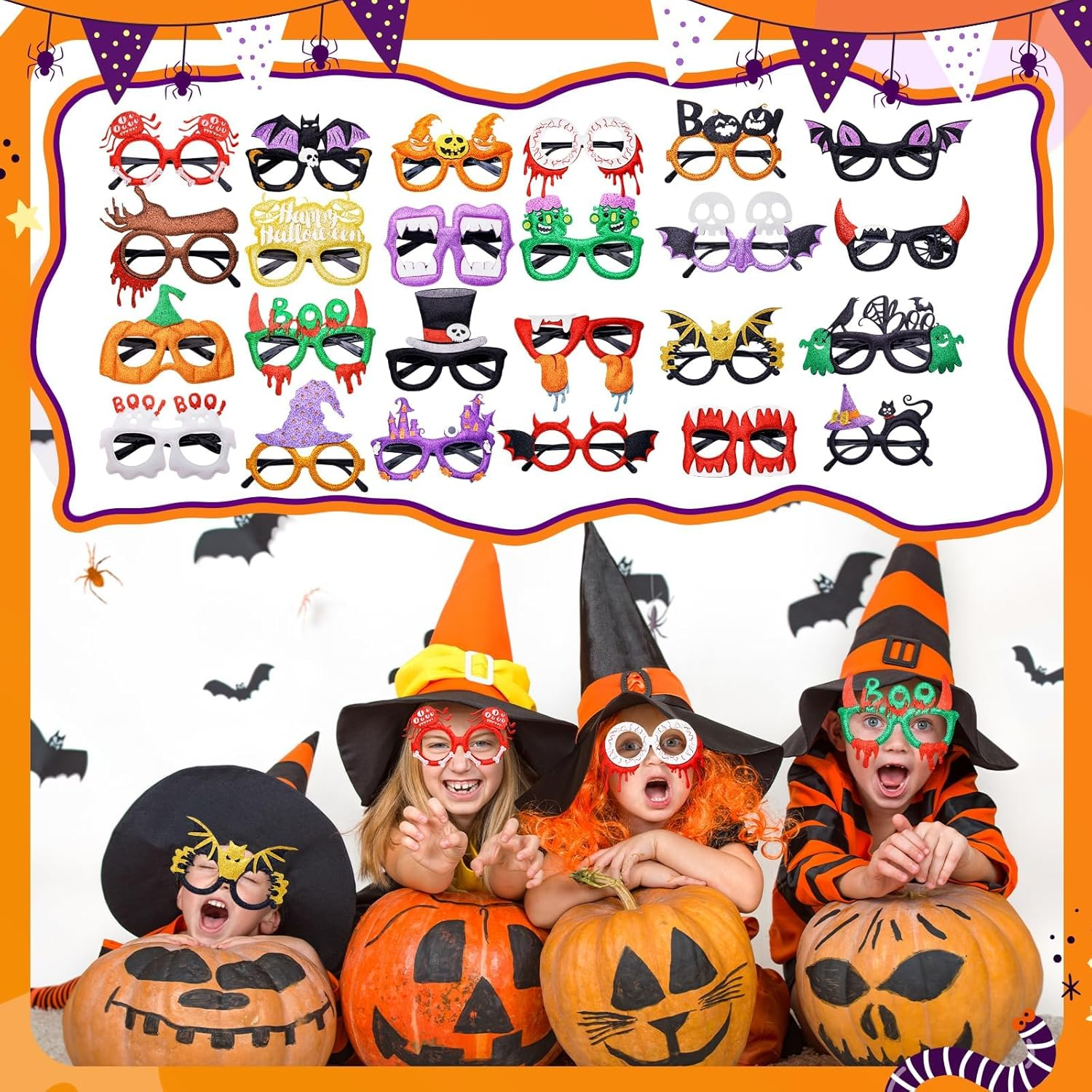 MOTYYA 24Pcs Halloween Party Glasses Bulk Glitter Party Glasses for Kids Halloween Party Favors Halloween Party Supplies Decorations image number 2
