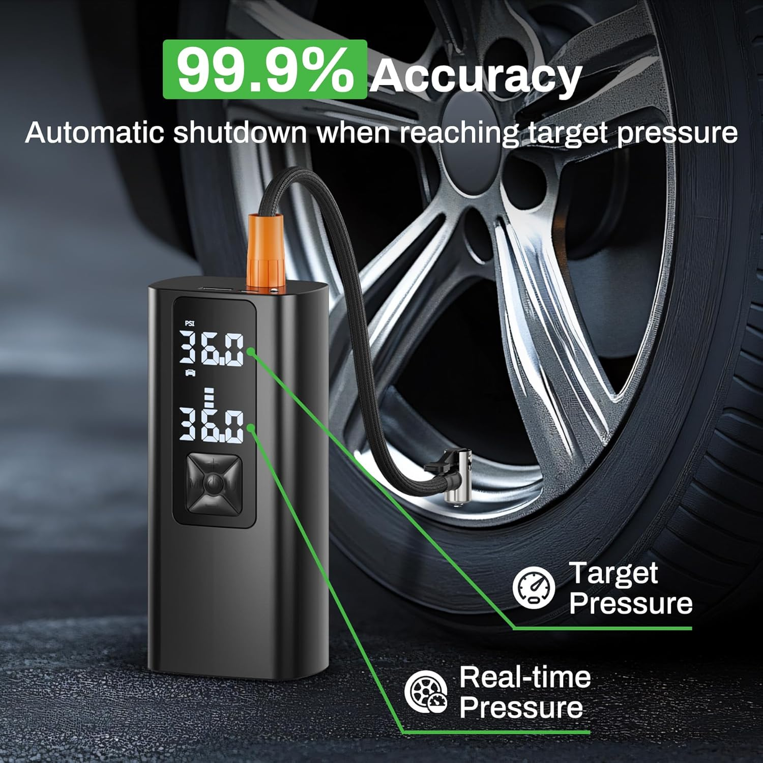 Tire Inflator Portable, AT003 Air Compressor for Car Tires, Tire Inflator 150PSI with 6000Mah Battery, Pressure Gauge & LED Screen, Auto Air Pump for Car, Motorcycle, Bike, Ball image number 6