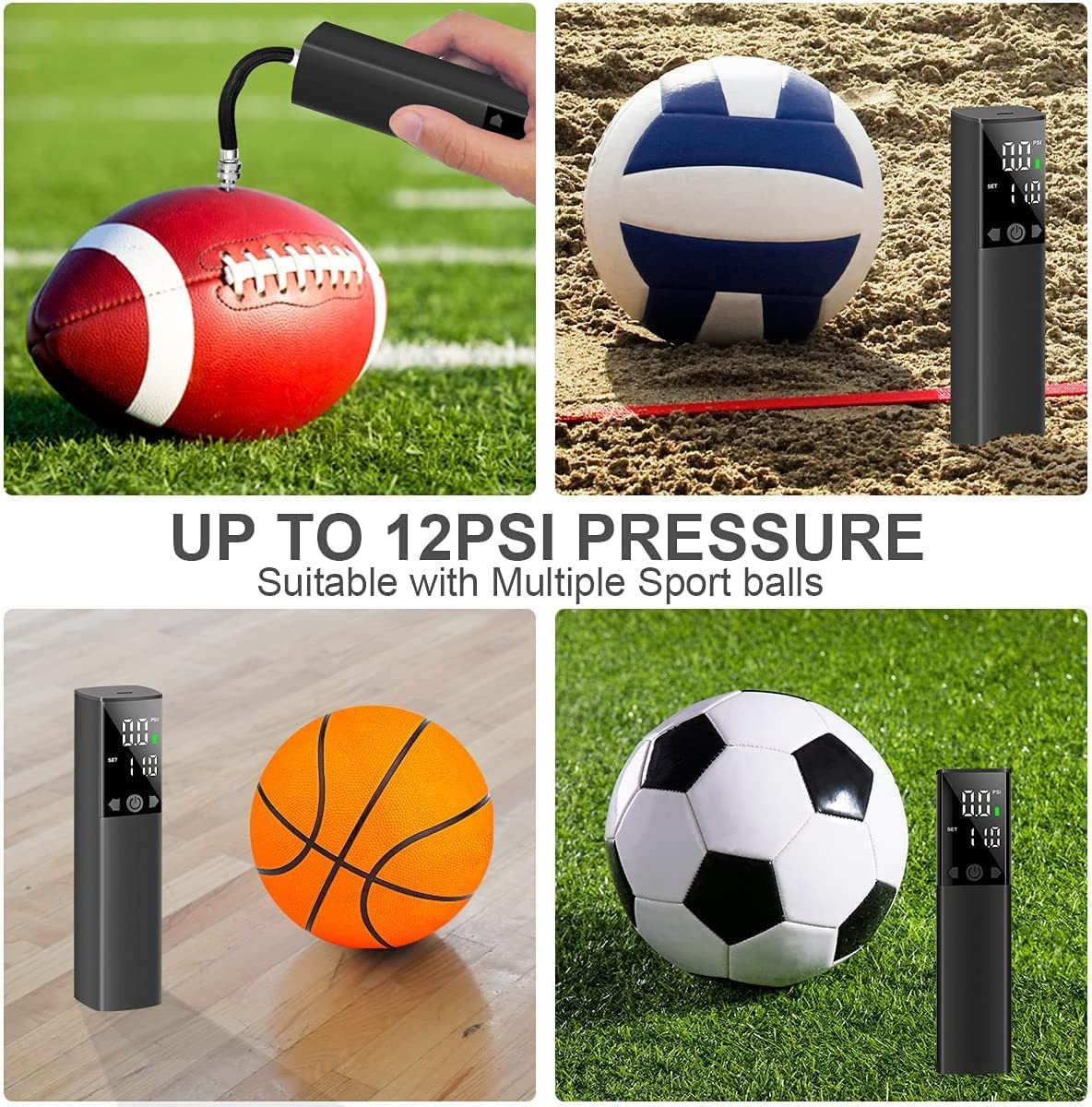 Electric Ball Pump, Smart Air Pump Portable Fast Ball Inflation with Precise Pressure Gauge and Digital LCD Display for Football Basketball Volleyball Football (2 Pin and 1 Spout) image number 5