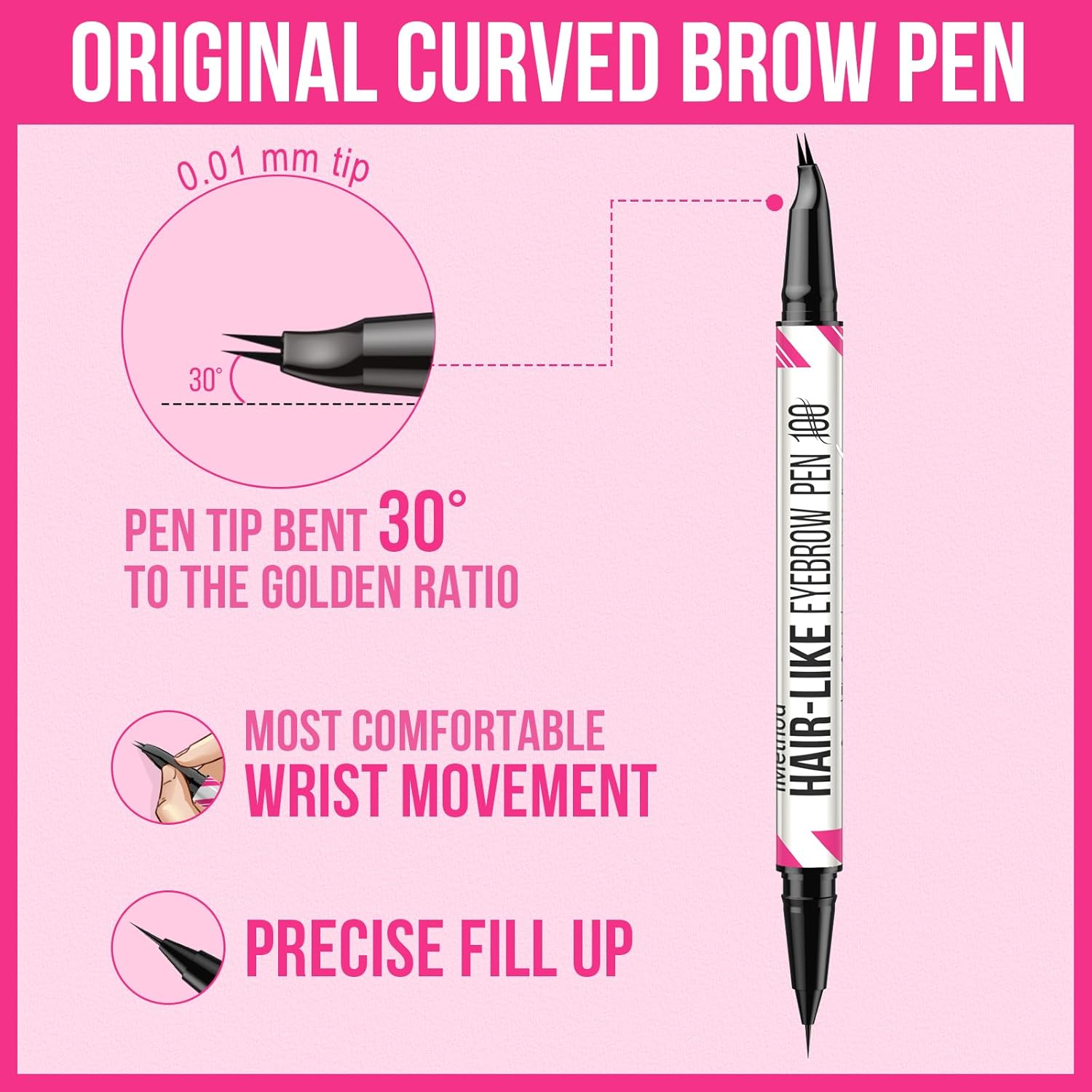 Imethod Curved Eyebrow Pen - Eyebrow Pencil, Brow Pencil 2-In-1 Dual-Ended Microblading Eyebrow Pen with Curved Tip and Precise Brush-Tip for Natural Hair-Like Brows, Last All-Day, Dark Brown image number 5