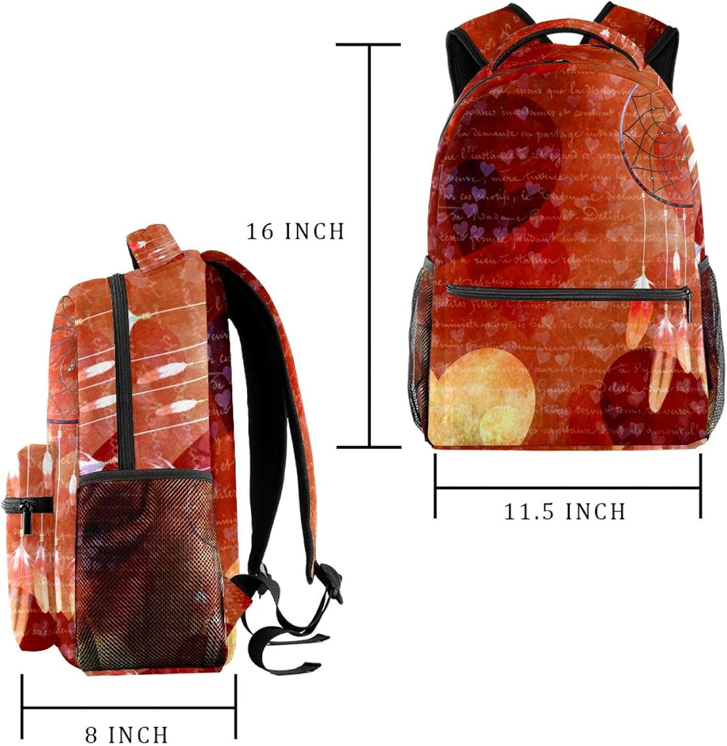 Dream Catcher Heart Background Backpack Students Shoulder Bags Travel Bag College School Tote Backpacks image number 5