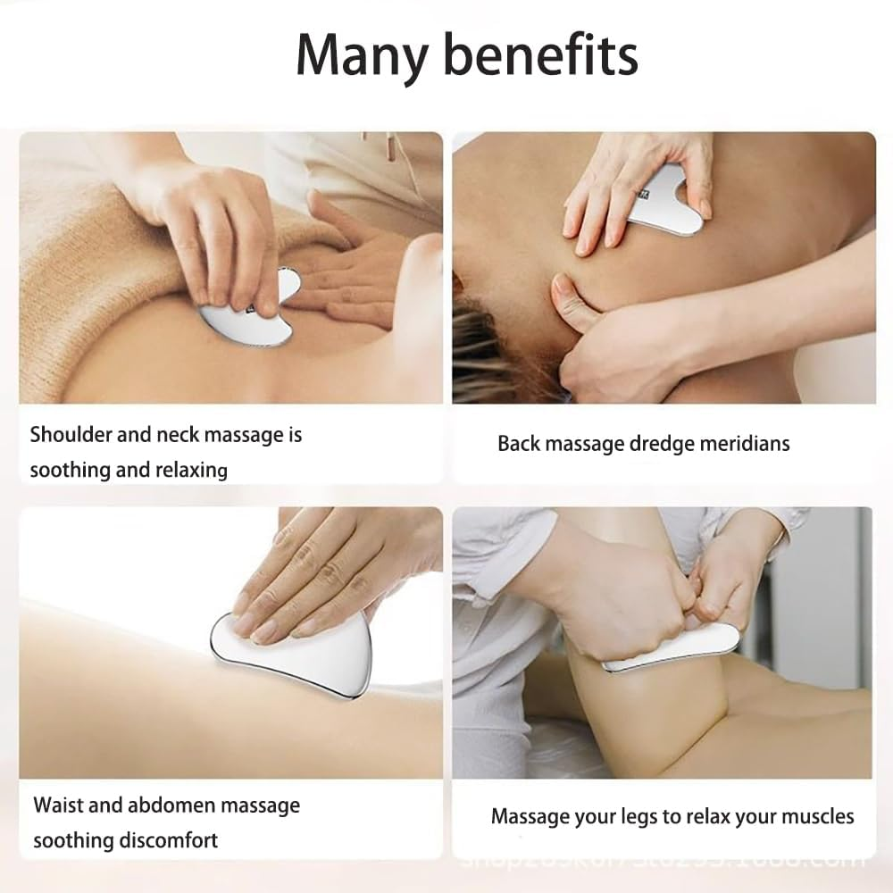 2 PCS Gua Sha Tool,Natural Jade Stone Gua Sha Tool and Stainless Steel Gua Sha Facial Tools for Face and Body SPA, Gua Sha Scraping Massage Tool for Prevents Wrinkles image number 2