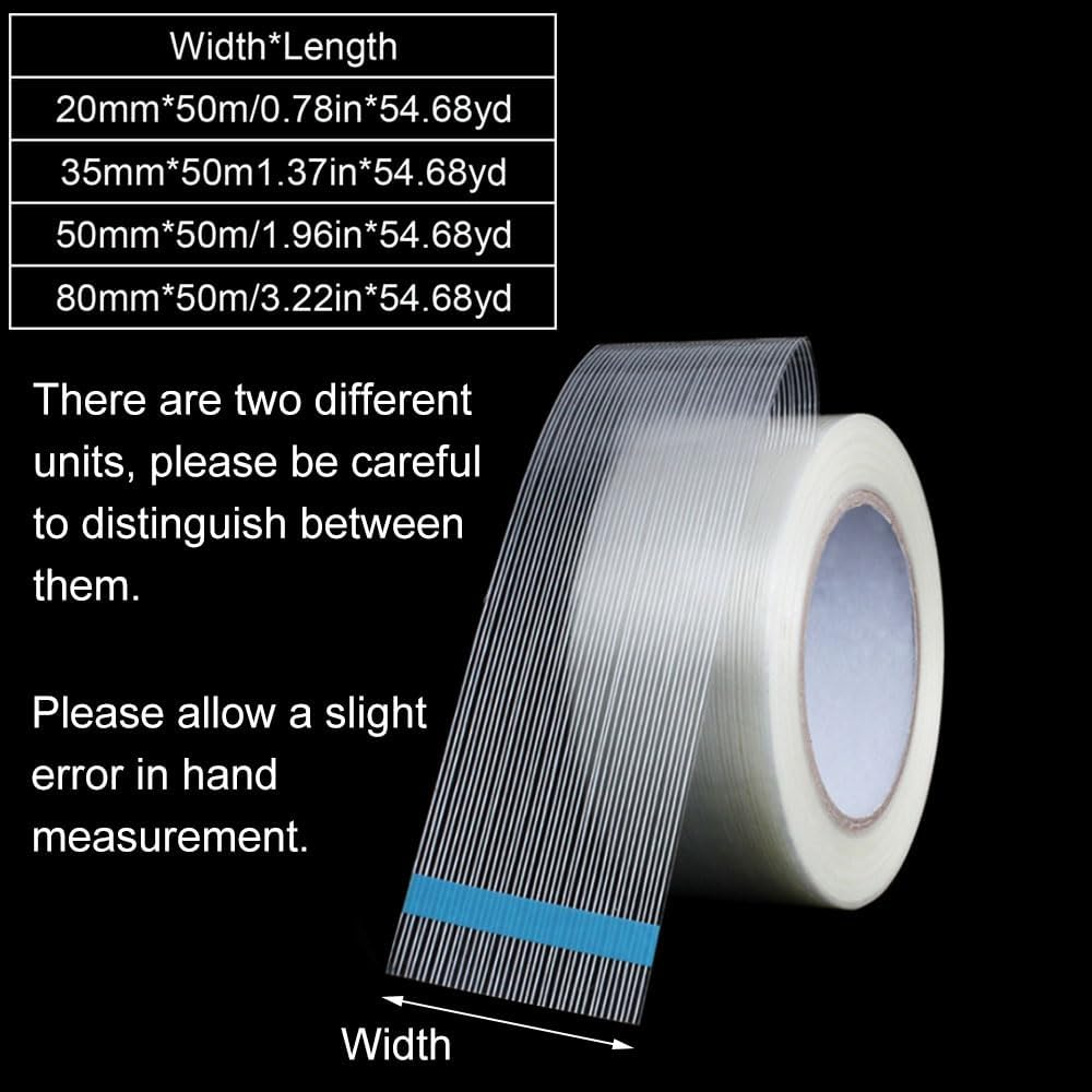 Fiberglass Filament Tape, Reinforced Fiberglass Packing Tape Heavy Duty Transparent Strapping Tape for Packing, Repairing, Fixing (20Mm X 50M) image number 5