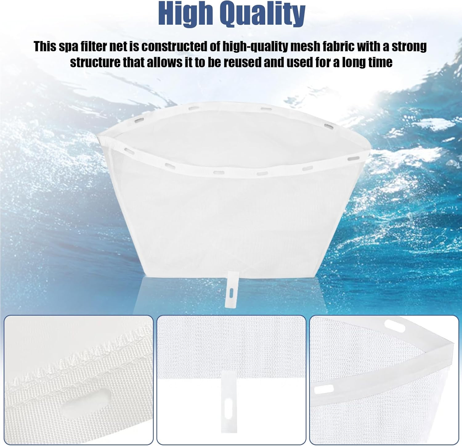 Hasanbar 2PCS 6570-398 Hot Tube Skimmer Net Bag for Ja-Cuzzi, Filter Net Bag MF35 for Ja-Cuzzi 2014+ J-300, 2012+ J-400, 2015+ J-500 Series, Debri Attachment Net Bag Mesh 11 Clip Holes Accessories