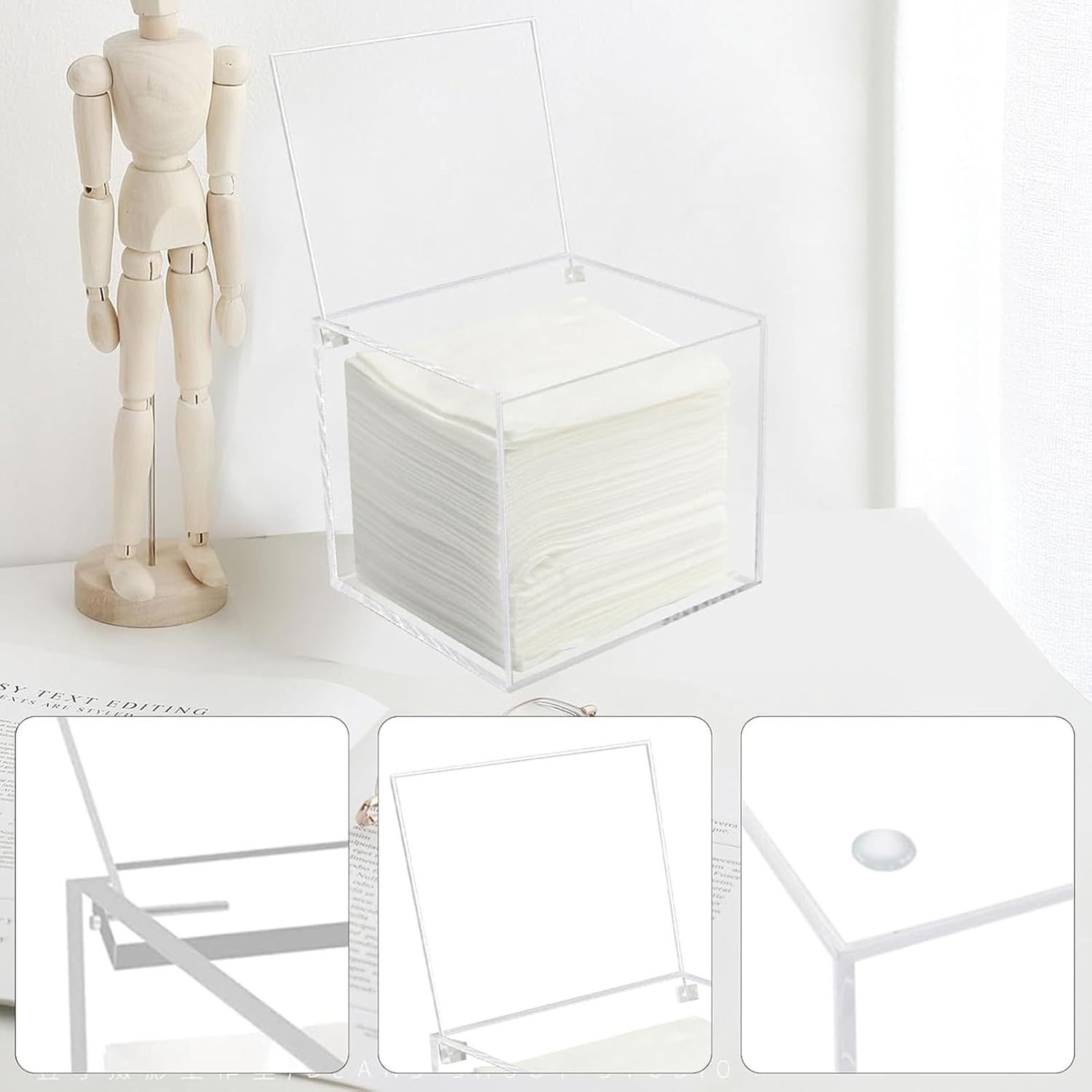 SYGELER Acrylic Disposable Face Towel Holder(10Cmx10Cmx10Cm ) | Face Towel Storage Box for Disposable Face Towels, Cleansing Wipes & Towelettes | Bathroom Counter Organizer image number 5