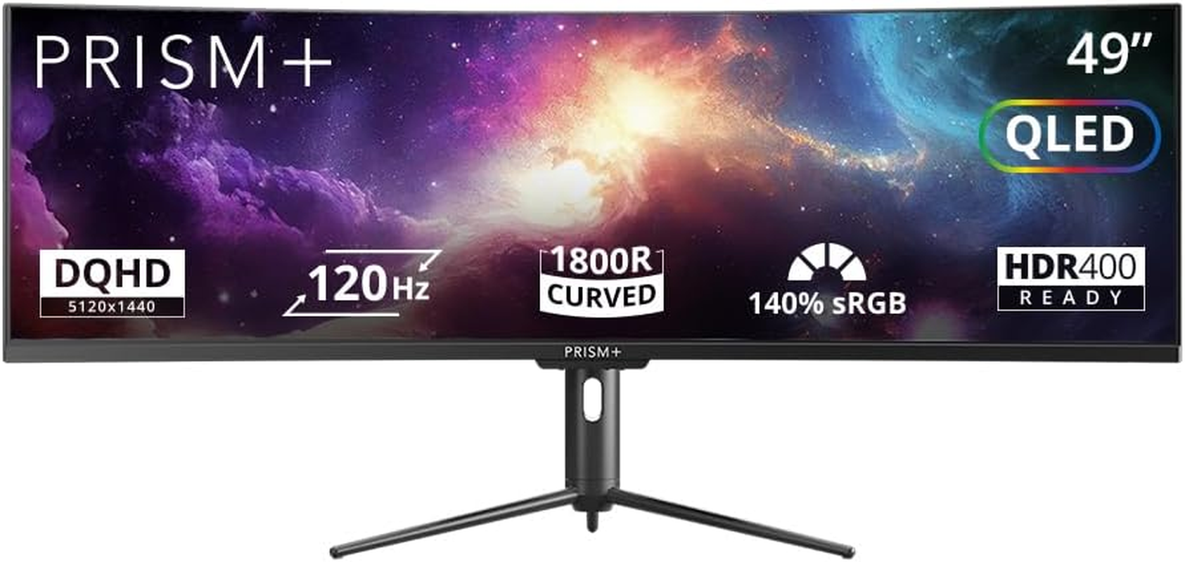 Prism+ X490 Pro 49" Curved QLED Super Ultrawide Gaming Monitor, 32:9 DQHD (5120X1440), 120Hz, 4Ms, Adaptive Sync Technology, Ergonomic Stand, Zerobezel, Eye Care Technology, 3 Yrs Warranty