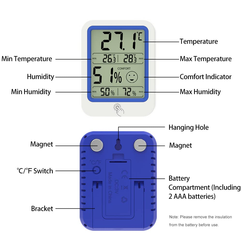 KEWO Digital Hygrometer Indoor Thermometer Humidity Gauge with Large Backlit LCD Screen image number 2