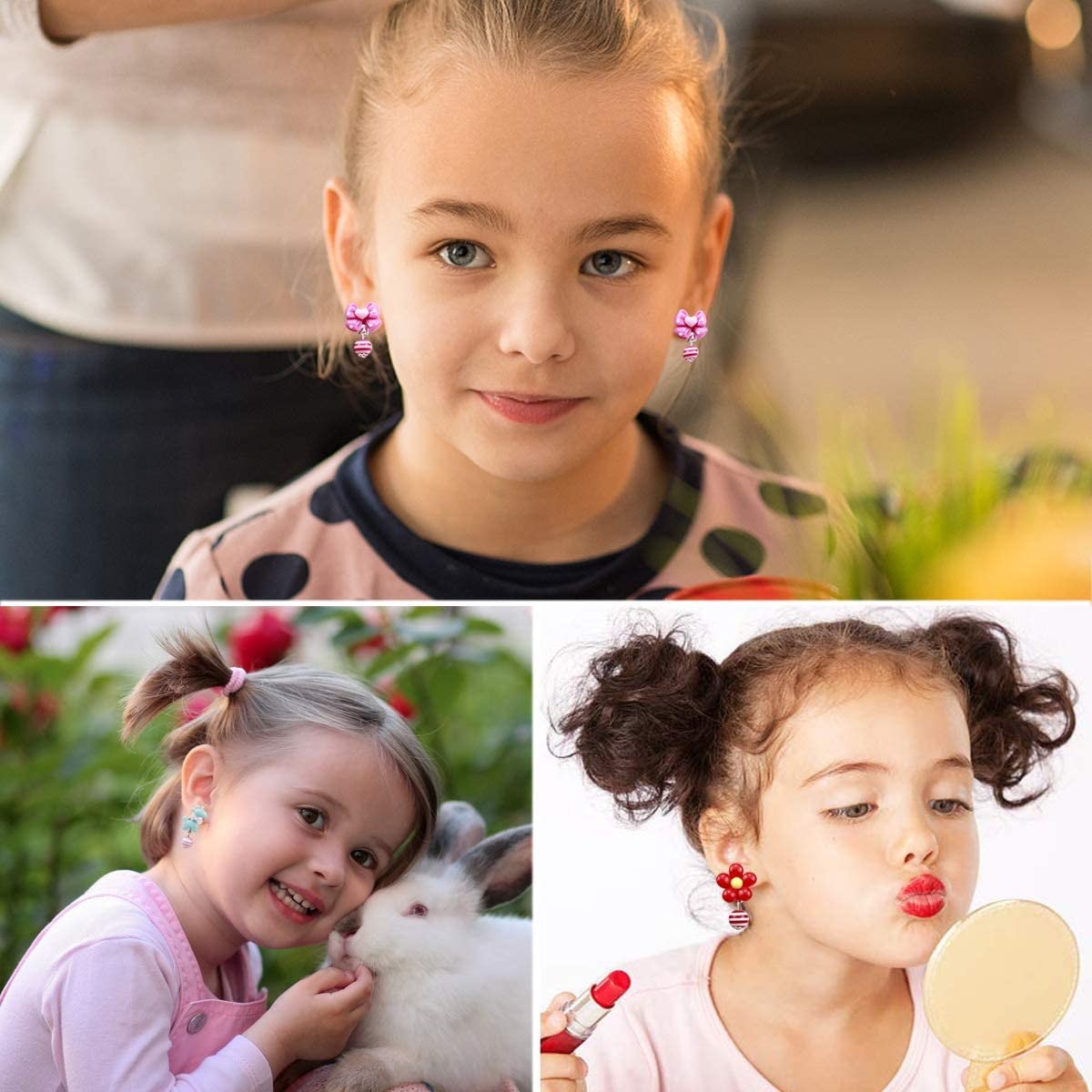 Clip Earrings Set for Children Girls, 7 Pairs Girls Game Earrings, Dress up Princess Jewellery Accessories for Birthday Party Gift Toy Packed in Transparent Boxes image number 1