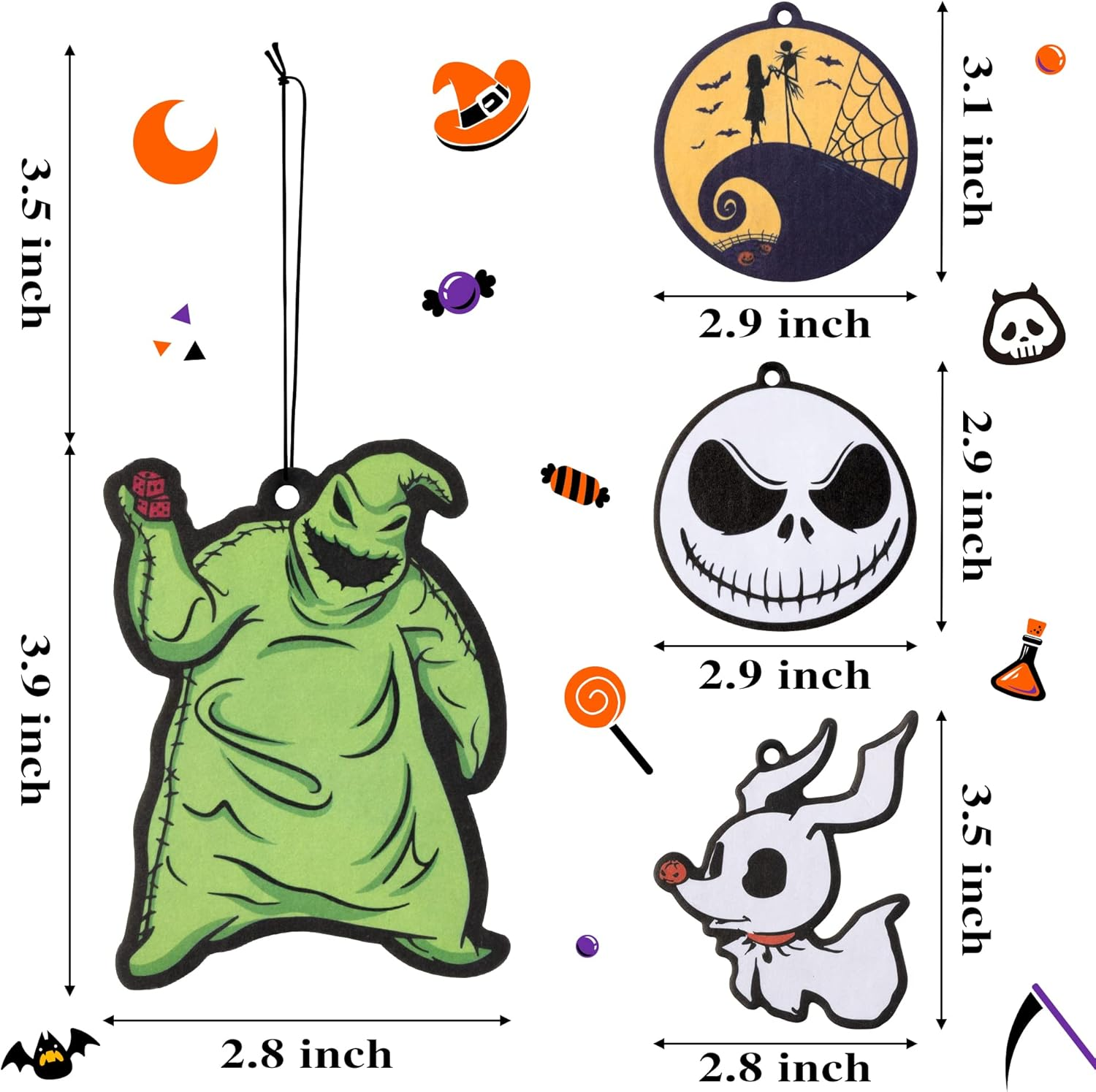 4Pcs Nightmare Sally Theme Car Air Freshener Hanging Fragrance Chips Zombie Bride Ghost Rearview Mirror Pendant Essential Oil Diffuser Hanging Scent Car Accessories Decor image number 6