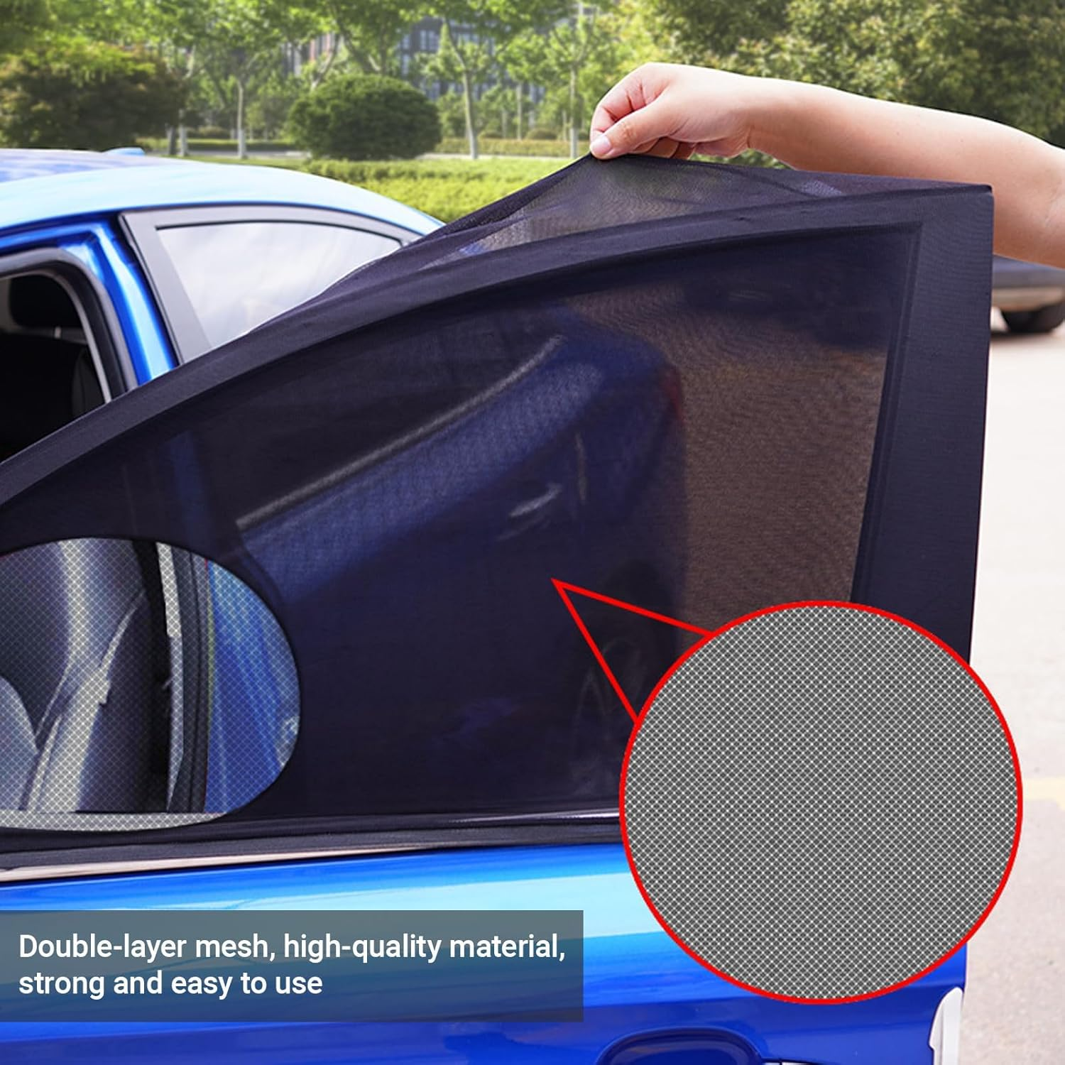 4 Pack Car Sun Shade for Side Windows - Stretchy Mesh Car Window Shade with Storage Bag, Mosquito Net Cover Fit Cars/Suvs, Top Car Essentials & Baby Essentials, Perfect Car Window Shade for Baby image number 4