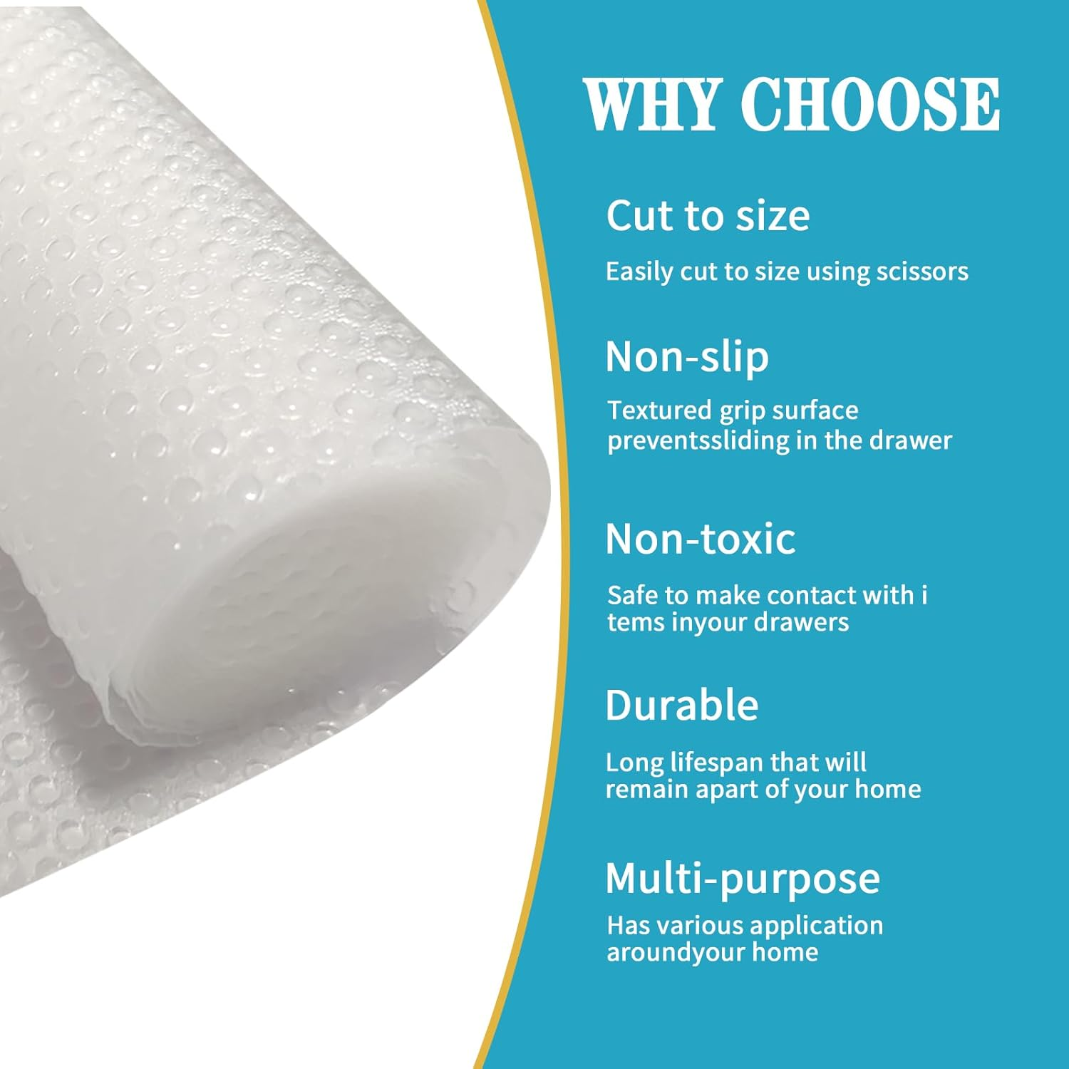 2 Pack Drawer Liners, 60 CM * 500 CM Non-Adhesive Shelf Liner, Waterproof Anti-Slip BPA Free Kitchen Cupboard Cabinet Liner, EVA Plastic Lining Washable Draw Liners for Home Office image number 6