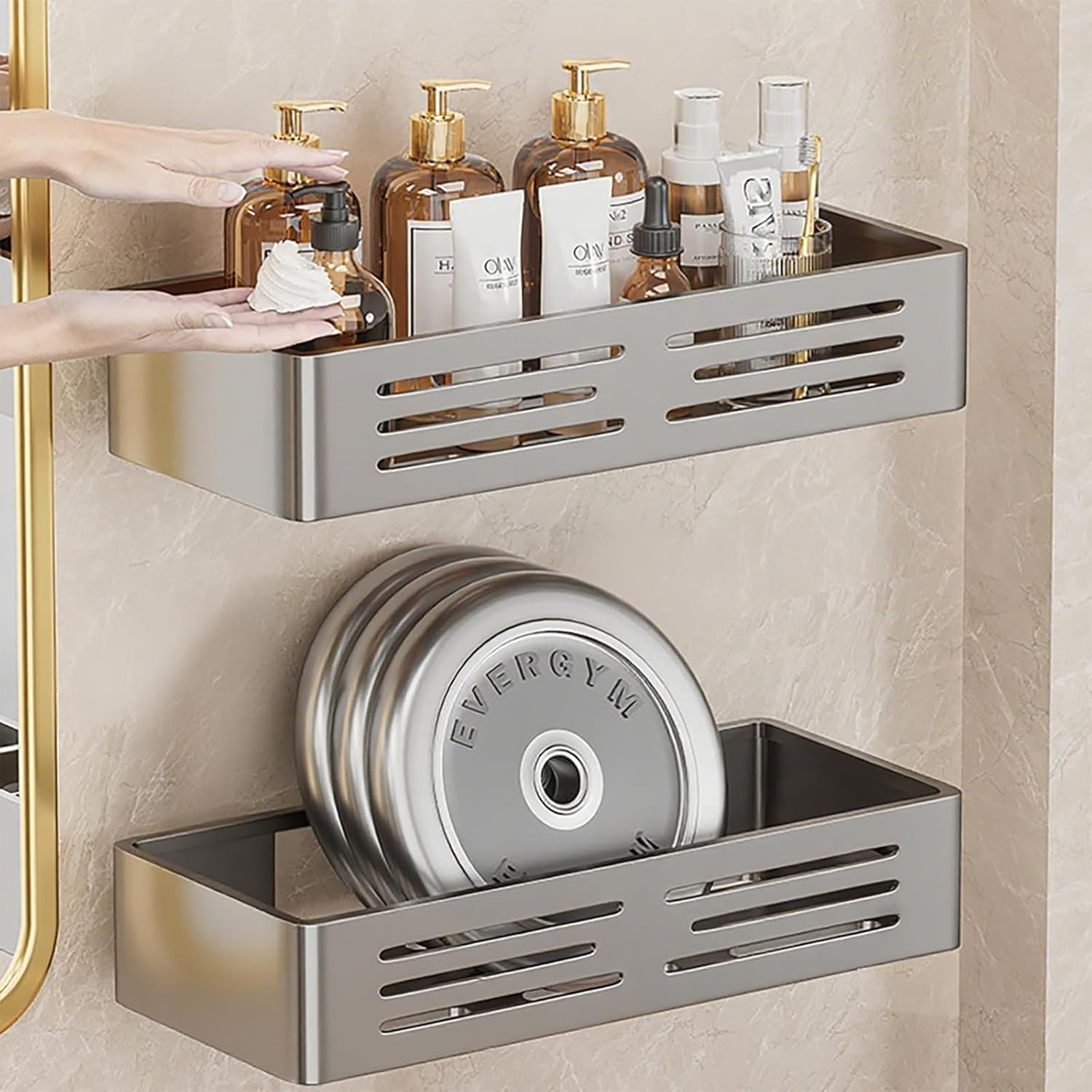 Rectangle Shower Caddy, Damage-Free Bathroom Shelf, Minimalist Style Organizer Rack, Holds Shampoo, Conditioner, Razors, Soap (Big) image number 3