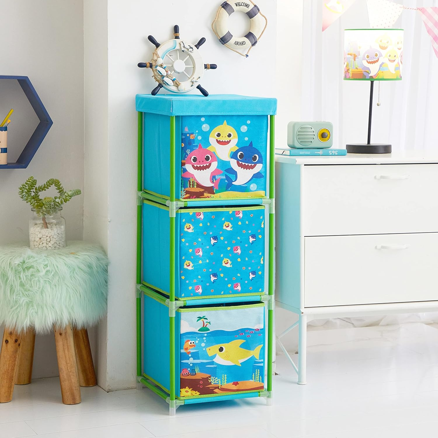 Idea Nuova Nickelodeon Baby Shark 3 Tier Fabric Storage Organizer with 3 Cubes and Removable Lid - Paw Patrol image number 2