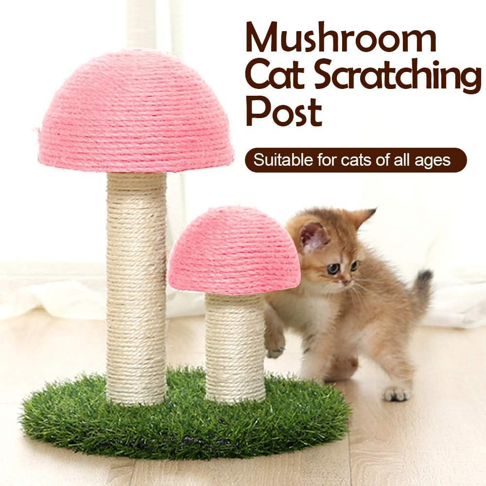 Cat Scratching Post, Mushroom Claw Scratching Post for Kitty, Natural Sisal Cat Scratchers Pole, 15X12 Inch Cat Interactive Toys (Pink) - Beige image number 4