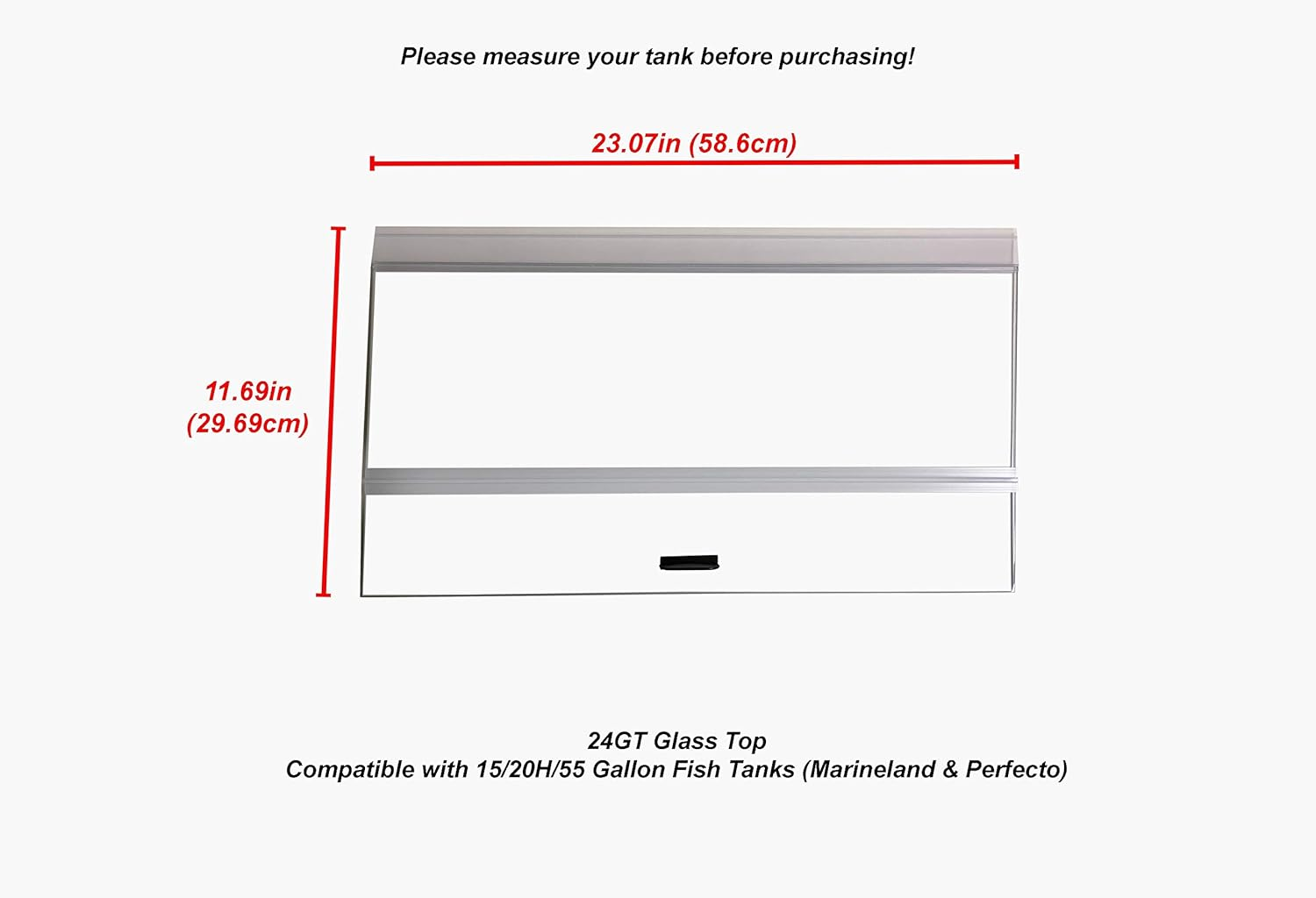 H2Pro 24" Glass Canopy 15/20/ 55-Gallon Aquarium Fish Tank (23.07 X 11.69 X 0.16In) image number 1