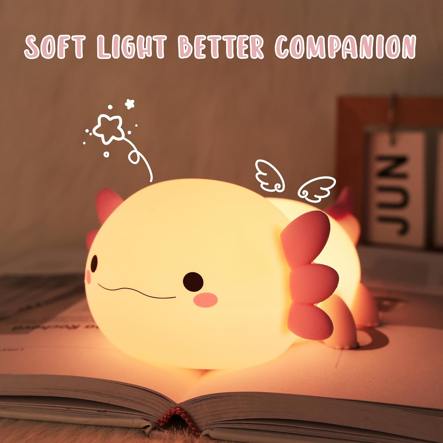 Axolotl Night Light, Cute Salamander Silicone Touch Nursery Lamp, Timer Dimmable Rechargeable LED Nightlight, Soft Toddler Feeding Room Bedside Decor, Best Kids Baby Girls Boys Women Gifts image number 4