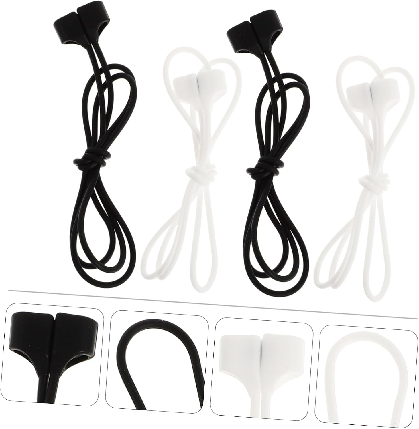 FUNNETOYU 4Pcs Magnetic Anti-Lost Earphone Rope Lanyard Set for Wireless Headphones, 70Cm Portable Hanging Clips, Open Style, Black and White Pearlescent Packaging, Suitable for Daily Use image number 2