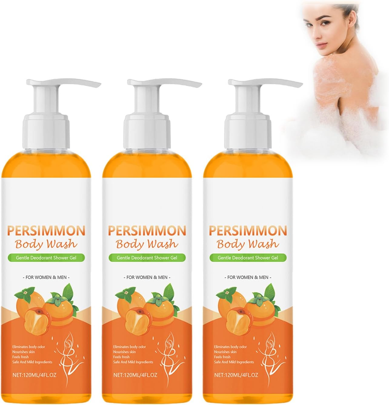 Persimmon Body Wash, Smell Eliminator Deodorant Shower Body Wash for Old People Smell, Moisturising Cleansing Body Deodorizing with Persimmon Extracts, Refreshining Skin (1Pcs)