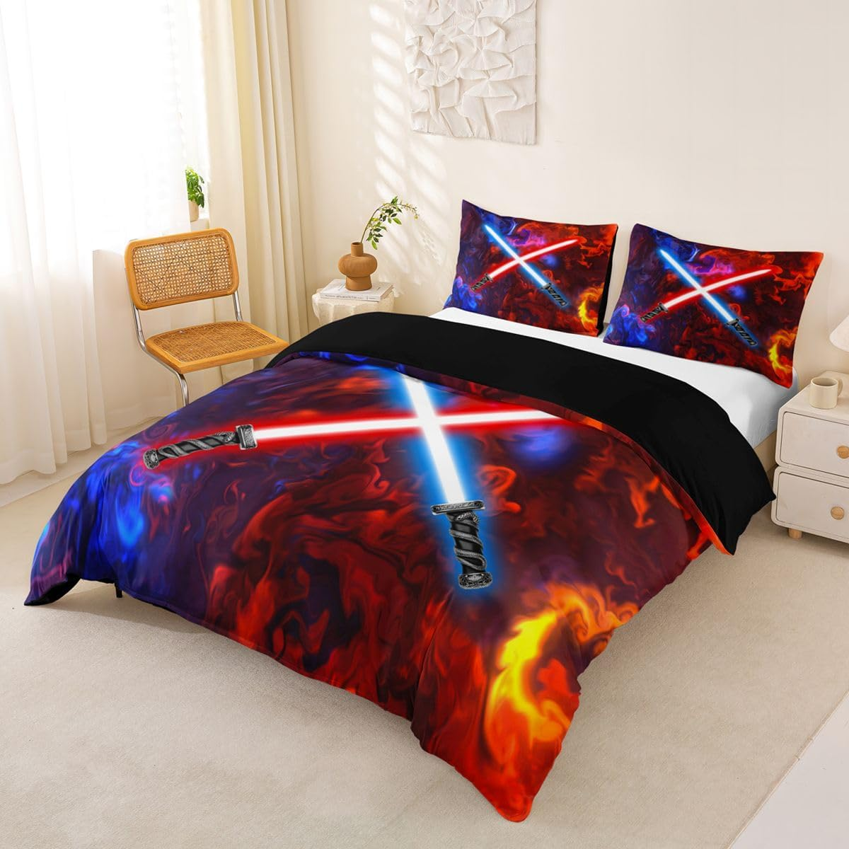 Feelyou Lightsaber Duvet Cover Lightning Red Blue Smokey Galaxy Bedding Set Future Technology Comforter Cover for Boys Girls Children Teens Bedroom Decor Bedspread Cover King Size with 2 Pillow Case image number 3