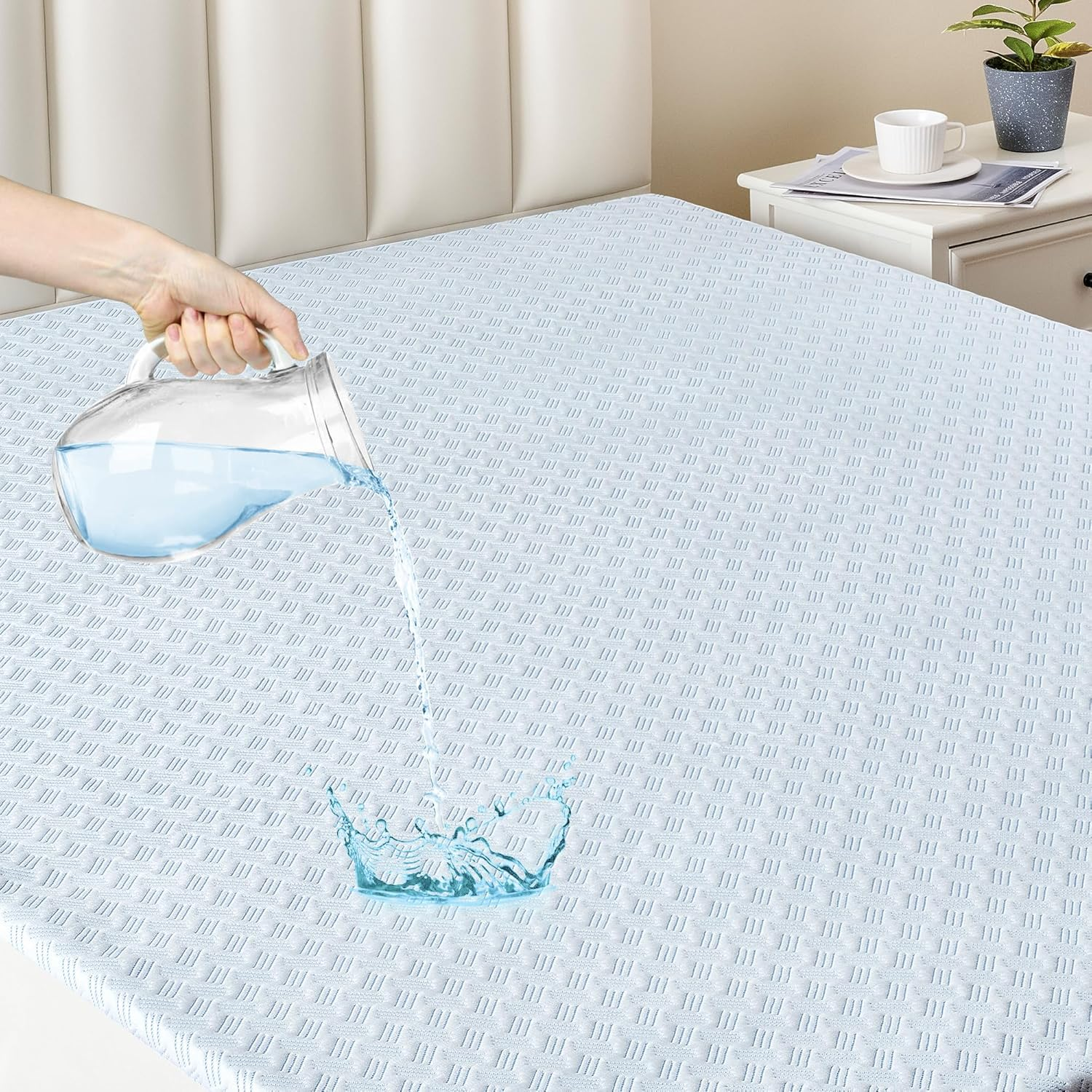 ACCURATEX Mattress Protector Queen Size - 100% Waterproof Breathable&Cooling 3D Air Mattress Cover -Soft Smooth Noiseless Mattress Pad Cover,40Cm Fitted Deep Pocket(153Cm&times;203Cm) image number 4