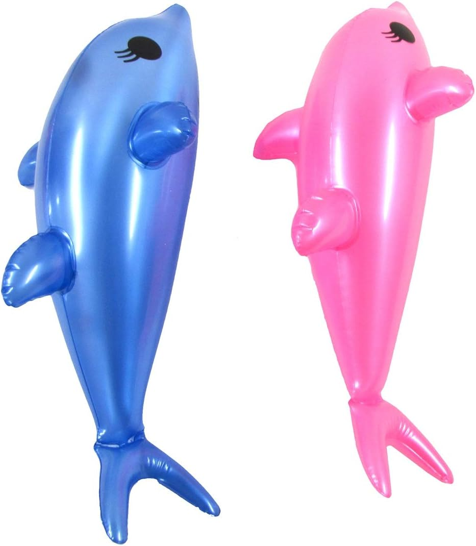 Treasure Gurus 2Pc Inflatable Pink Blue Dolphin Set Swim Pool Water Float Blow Toy Party Decor Floaties image number 1