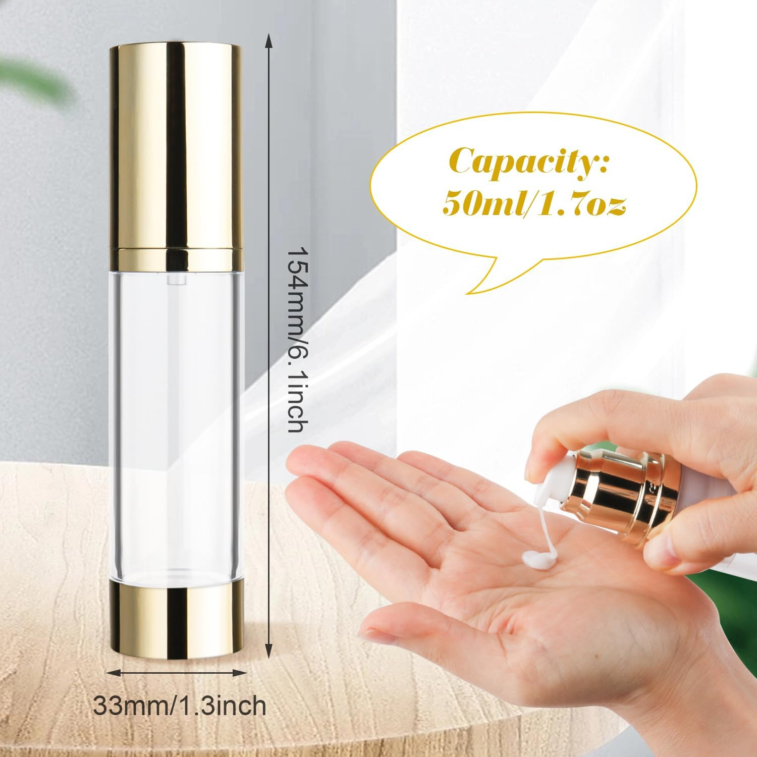 4 Pack 50Ml/1.7Oz Clear Airless Pump Bottle Plastic Vacuum Pump Press Container Empty Lotion Dispenser for Cream Toiletries Liquid Foundation Cosmetic Sample Travel - Gold image number 3