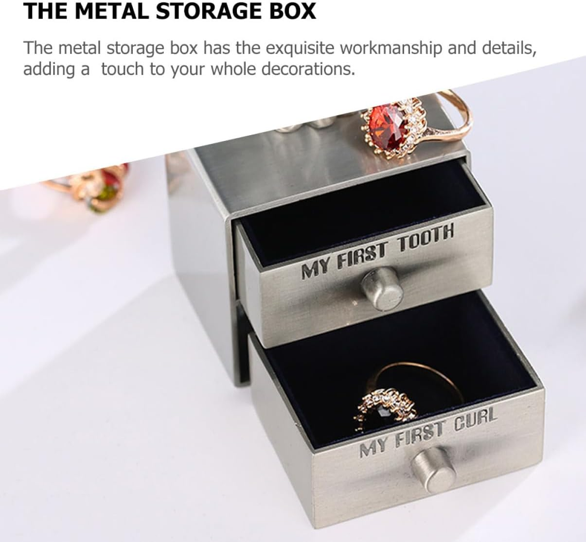 Hohopeti 2Pcs Teeth Box Metal Tooth Holder Keepsake Box Boy Girl Tabletop Display Storage Container image number 5