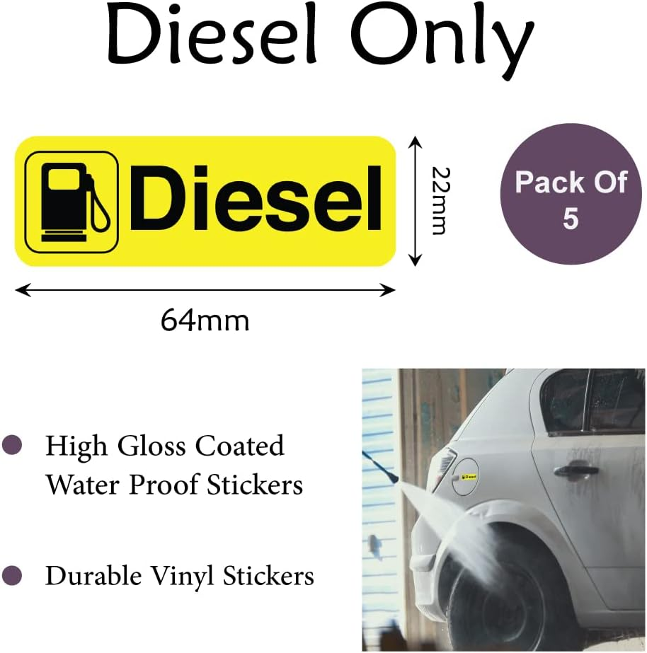 Pack of 5 Diesel Sticker for Fuel Cap Self Adhesive (64 X 22 Mm) Waterproof Diesel Stickers for Cars, Trucks Sara Prints&reg; image number 5