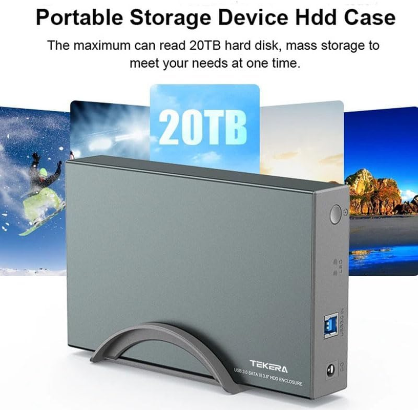TEKERA Hard Drive Enclosure,Usb 3.0 / USB C to SATA Aluminum External Hard Drive Dock Case for 3.5 Inch HDD SSD up to 20TB Drives, Support UASP
