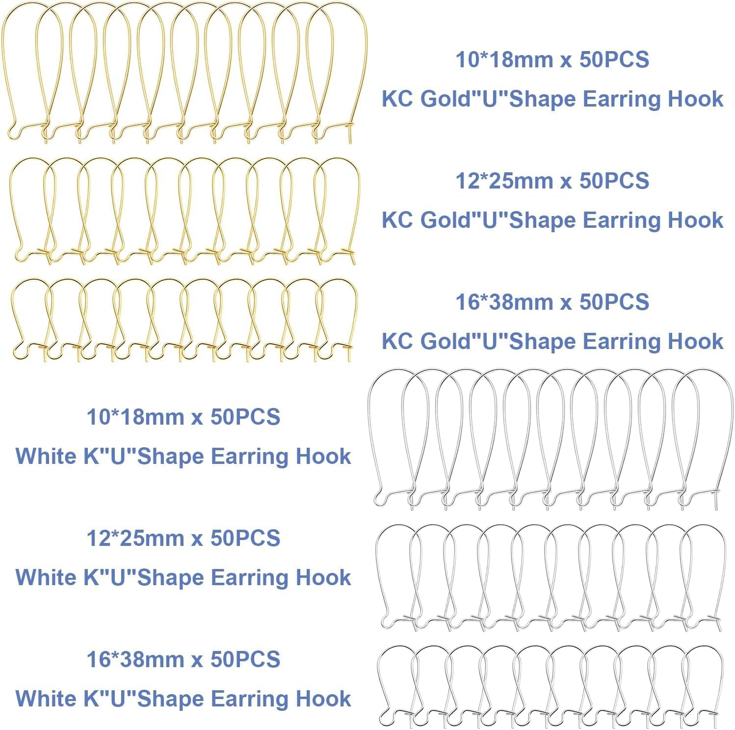 Songholee 300Pcs Earring Hooks Stainless Steel Kidney Ear Wires Interchangeable Dangle Earwire Hooks Gold Silver Mixed Sizes Earring Findings Parts for DIY Jewelry Making，For DIY Jewelry Making image number 6