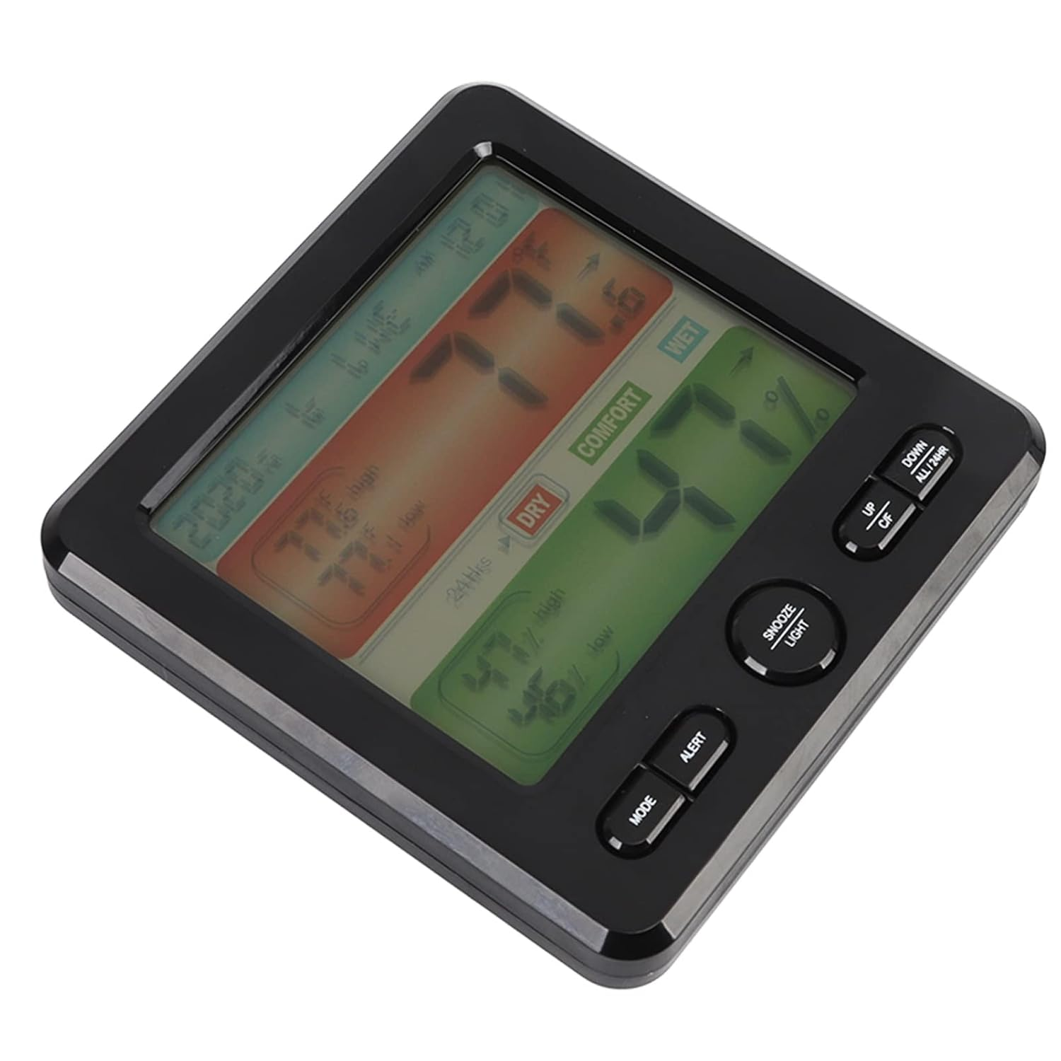 Digital Indoor with Color Screen Alarm - Accurate Temperature & Humidity for Home, Bedside Clock, (Black) image number 4