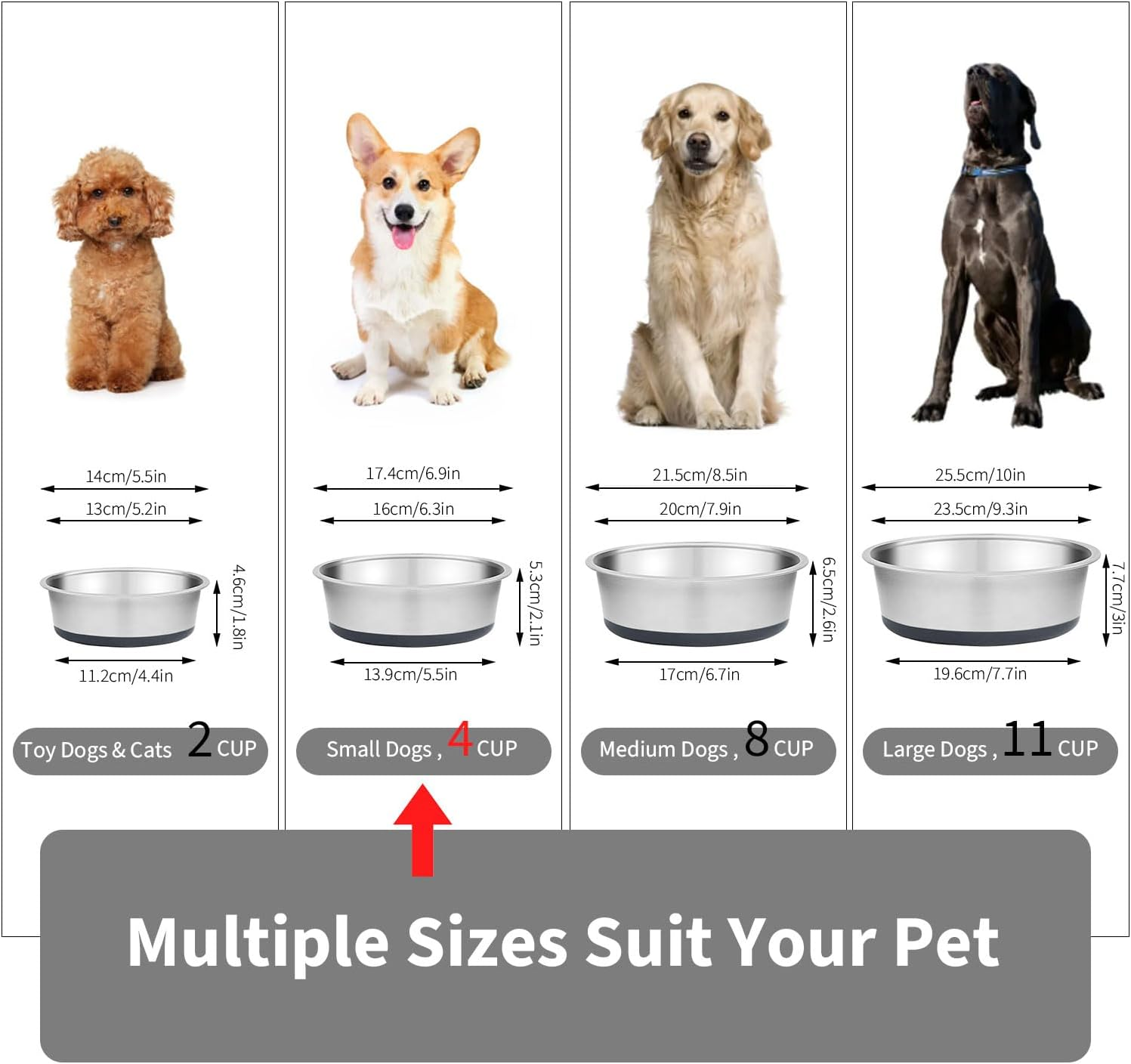 Stainless Steel Dog Bowl Set Metal Dog Bowls - Heavy-Duty with Non-Slip Rubber Base, Food Grade, Rust Resistant for Small to Medium Dogs, Easy to Clean and Dishwasher Safe (0.9 Litre Each, Set of 2) image number 6