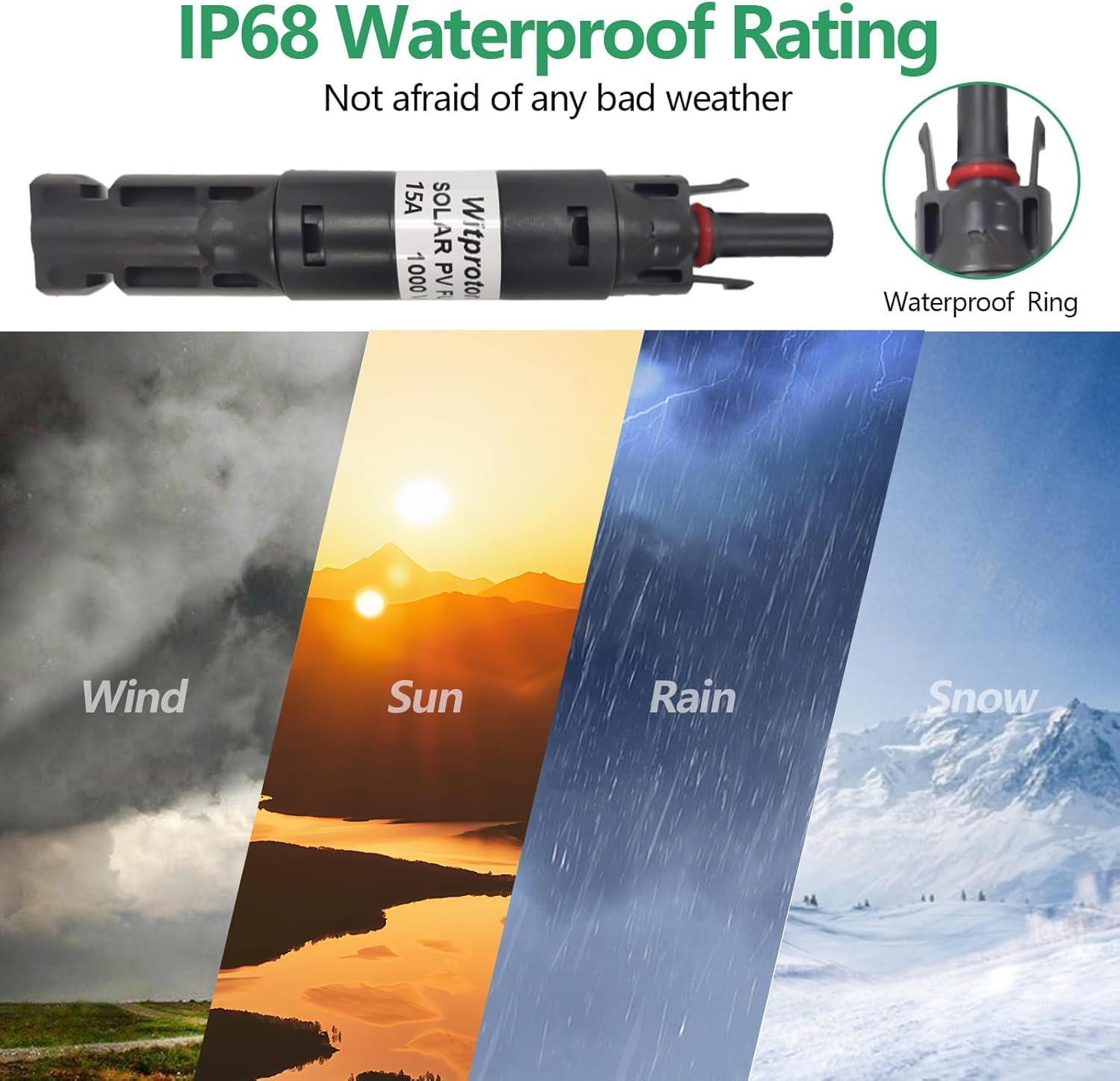 15A Solar In-Line Fuse Holder, IP68 1000V for Solar Panel and Inverter in Photovoltaic System, Male and Female Connector with 1 Fuse