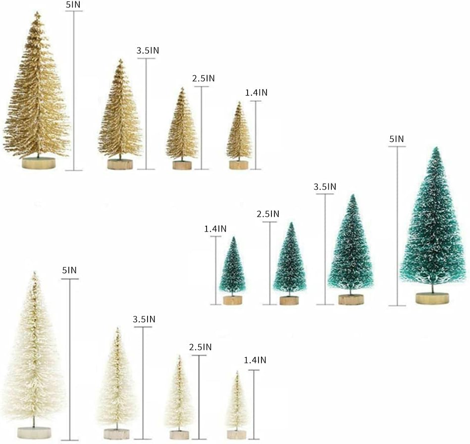 8 Pcs Artificial Mini Christmas Trees, Miniature Pine Trees Sisal Trees with Wood Base Tabletop Christmas Tree for Christmas Xmas Holiday New Year (Gold, 8 Pcs) image number 3