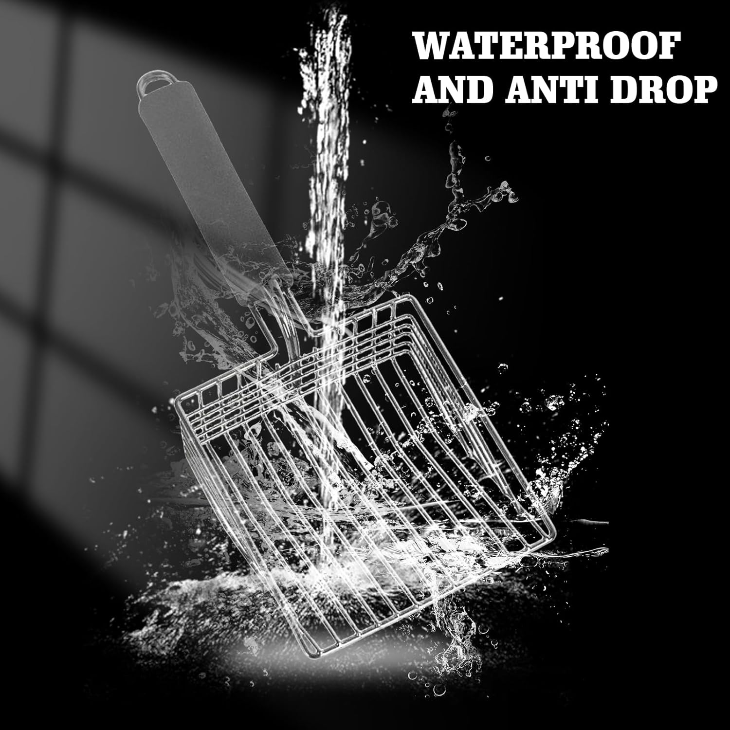 HOMURY Cat Litter Scoop: Metal Cat Litter Scoop for Cat Litter Tray, Sand Leakage Distance 0.8 Cm, Shovel with Handy Handle for Cat Litter Tray Cleaning Tools for Cats (Black)