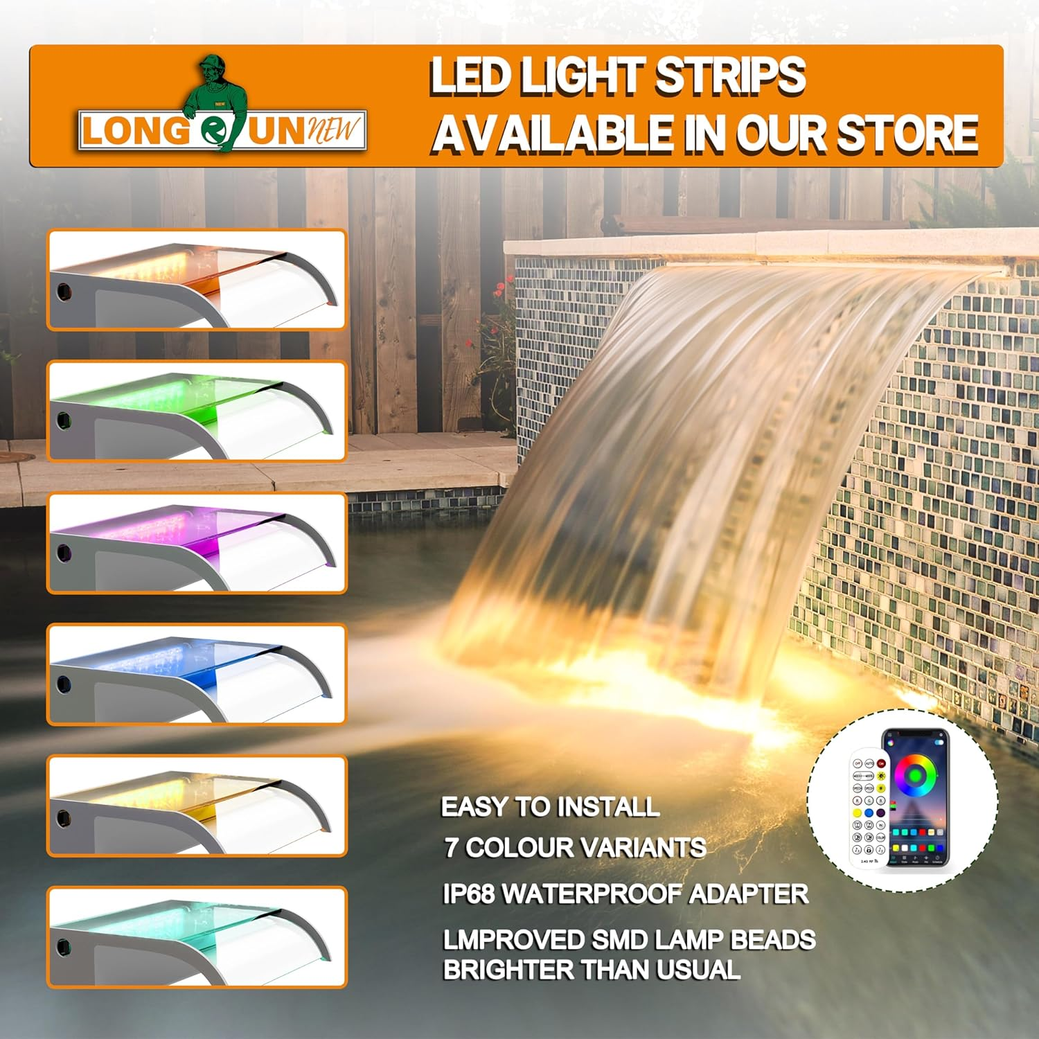 Pond Waterfall Blade Kit, 60Cm Acrylic Pool Fountain with Accessories, Width 18Cm Curved Outlet Spillway for Garden Patio Pond Decoration image number 4