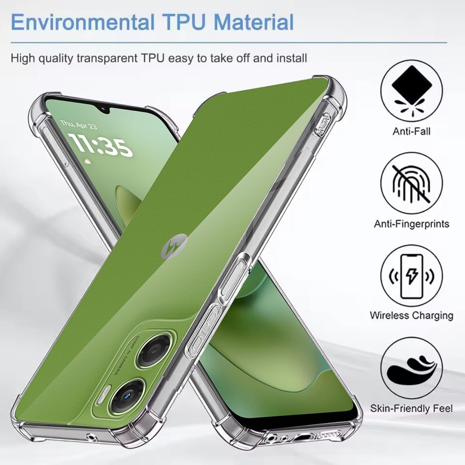 Case for Motorola Moto G06 + 2 Pack Screen Protector, ELECTRO-WEIDEWORLD Ultra-Clear Anti-Scratch Soft TPU Case Cover for Motorola Moto G06, Shockproof Phone Case with Bumper Protection, Clear image number 5