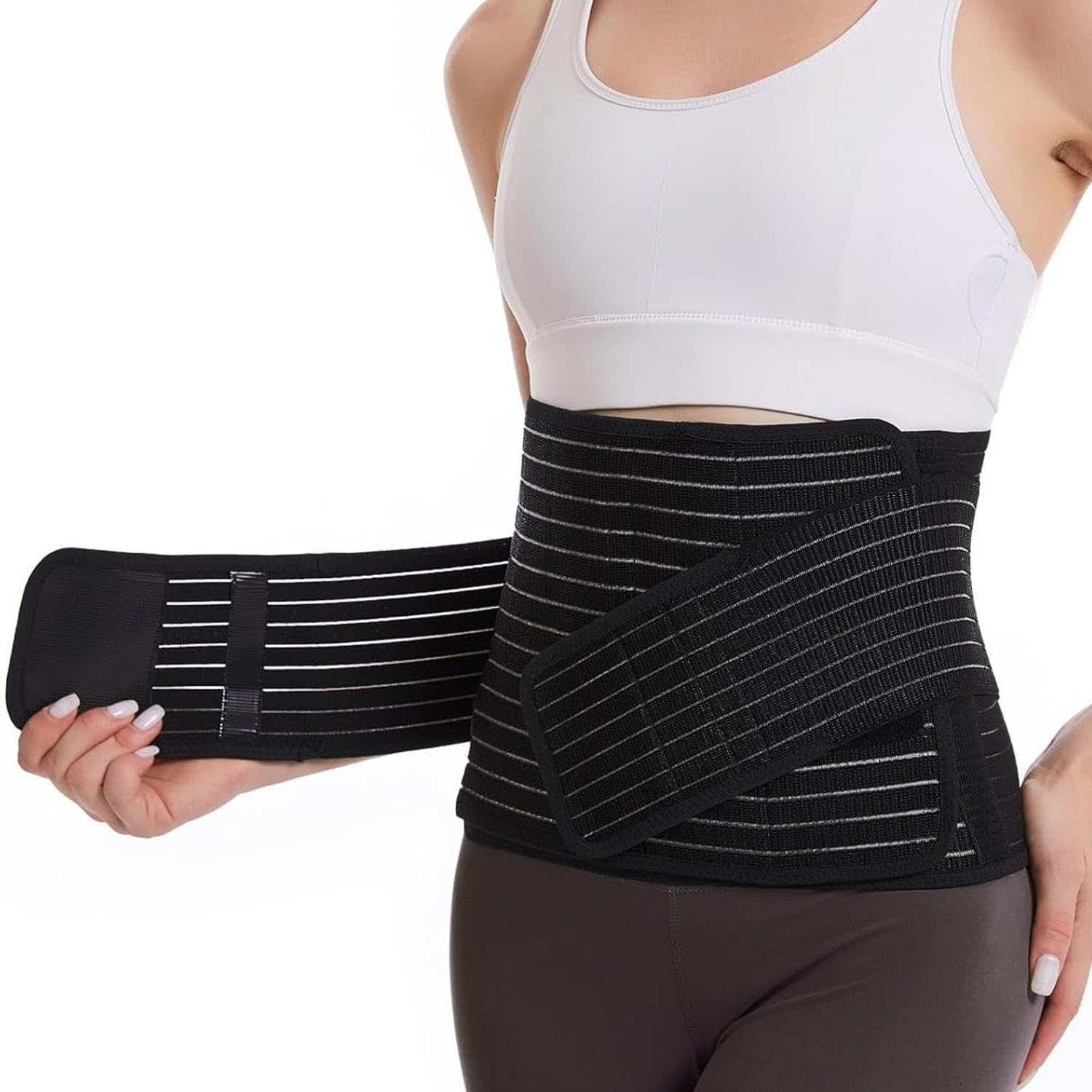 OWNKING Postpartum Belly Band, Adjustable Abdominal Binder with Upgraded Lumbar Support, Post Surgery Belly Wrap, Double Compression Natural Delivery & C Section Recovery Waist Pelvis Belt, L/XL image number 4