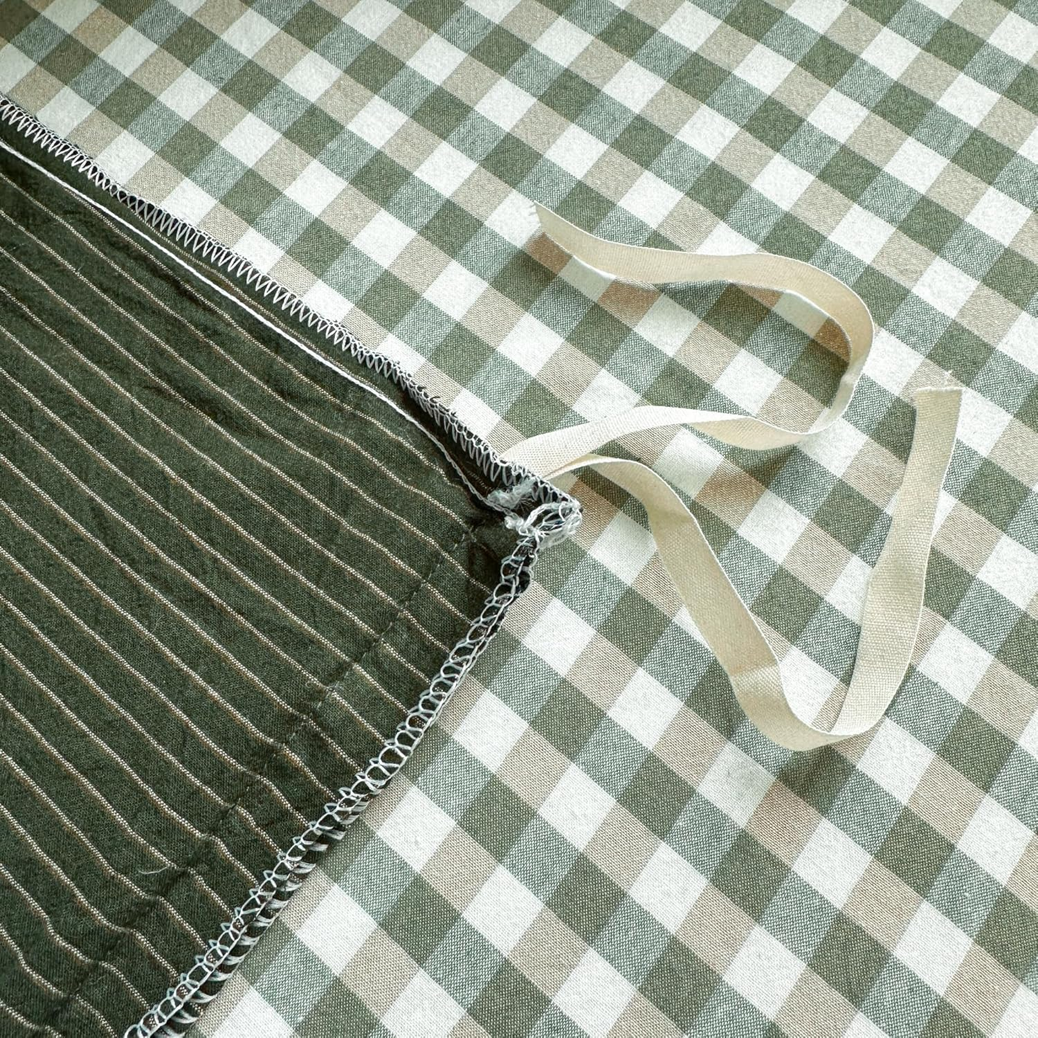 Pinkmemory Olive Green Striped Duvet Cover Queen 100% Washed Cotton Dark Green Stripe Duvet Cover Set Full 3Pcs Pinstripe Pattern Bedding Set with Zipper Closure Corner Ties,Soft Breathable image number 3