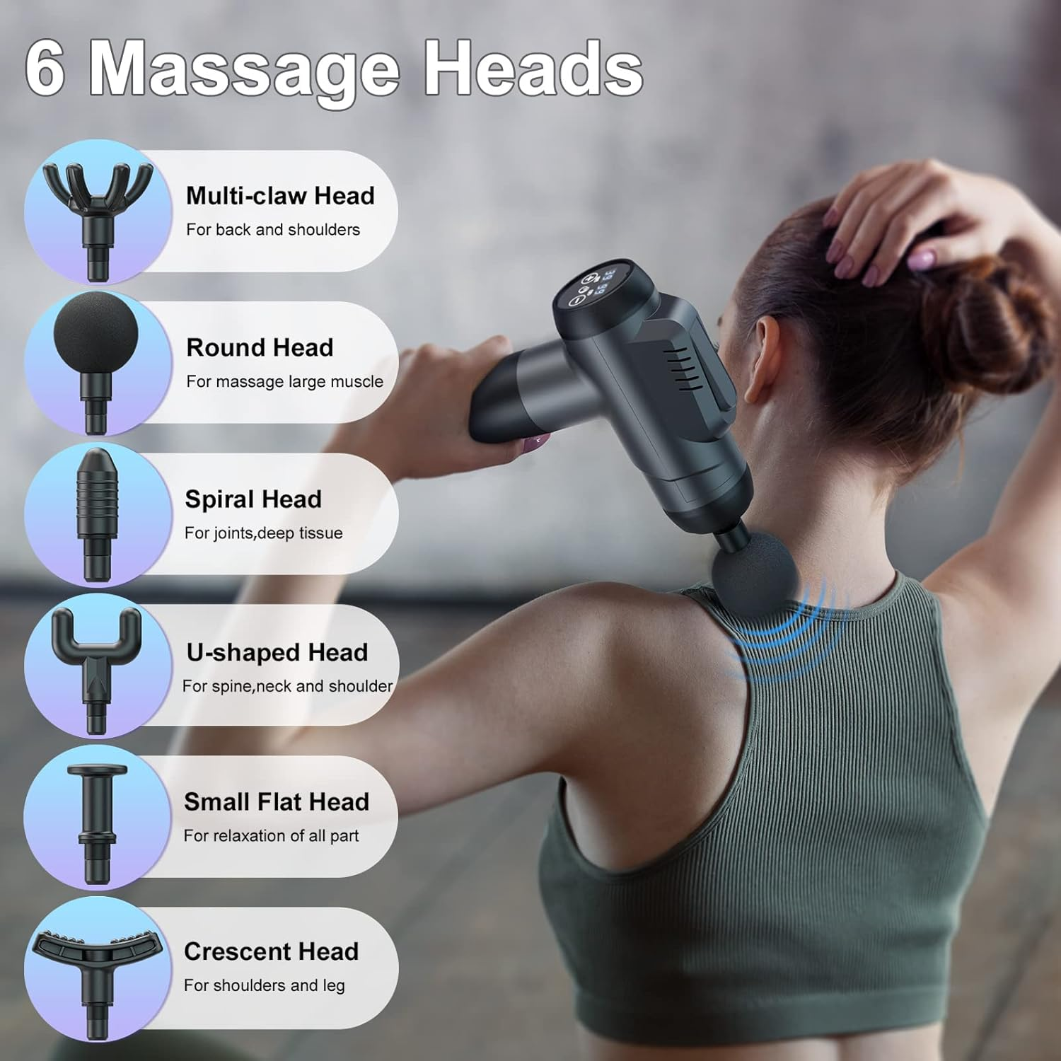 Massage Gun-Massage Gun Deep Tissue-Electric Handheld Massagers -6 Massage Heads-99 Adjustable Speeds-Hand Massager with LCD Display Screen Rechargeable for Muscle Pain Relief Recovery (Dark Gray) image number 5