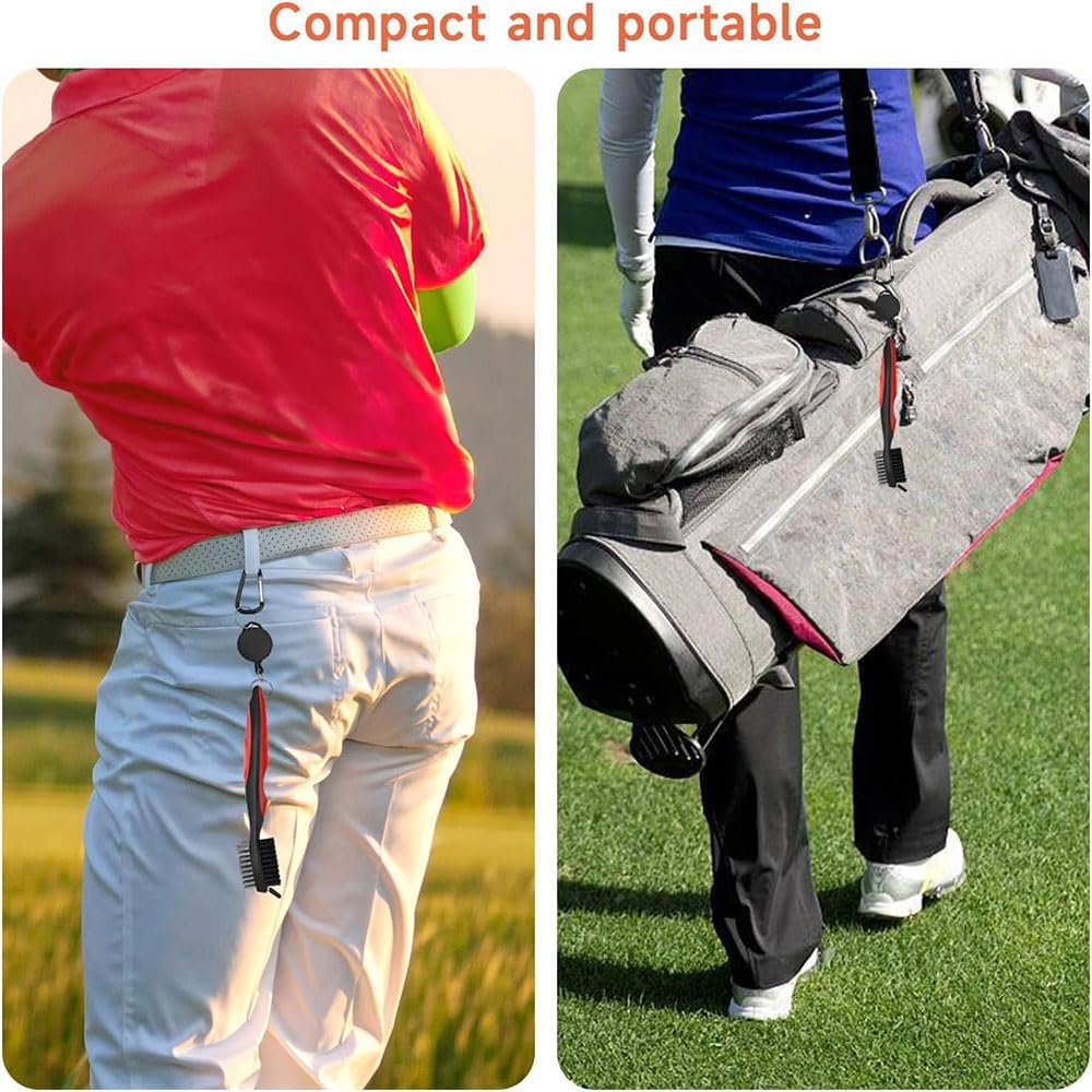 2Ft Brass Golf Club Brush with Retractable Zip Line and Aluminum Carabiner Ergonomic Golf Groove Cleaner for Clubs, Durable Brass Bristles, Compact Golf Bag Accessory, Easy to Use Retractable Design image number 2