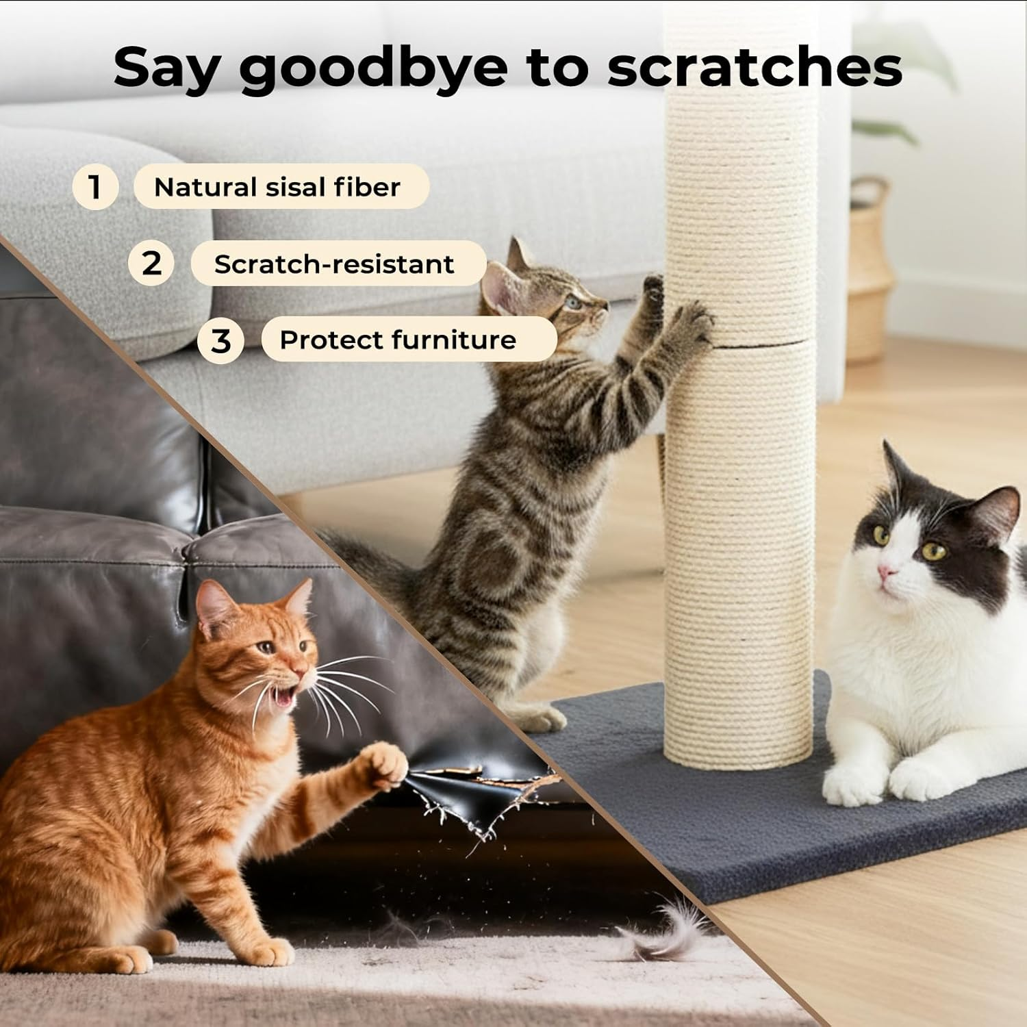 Pawz Cat Scratching Post for Indoor Cats and Kittens, 74.5Cm Soft Plush Cat Scratcher Tower with Durable Natura Sisal Rope, Stable Heavy Base, Vertical Cat Activity and Climbing Post, Grey image number 6