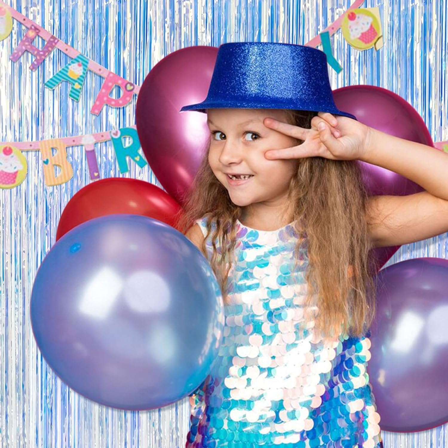 2 Pack Iridescent Party Streamers Backdrop Decorations- Neon Transparent Holographic Tinsel Foil Fringe Curtain for Mermaid/Frozen/Sea/Euphoria/Eras Party Theme Decorations 3.2Ft X 6.5Ft 2 PCS image number 5