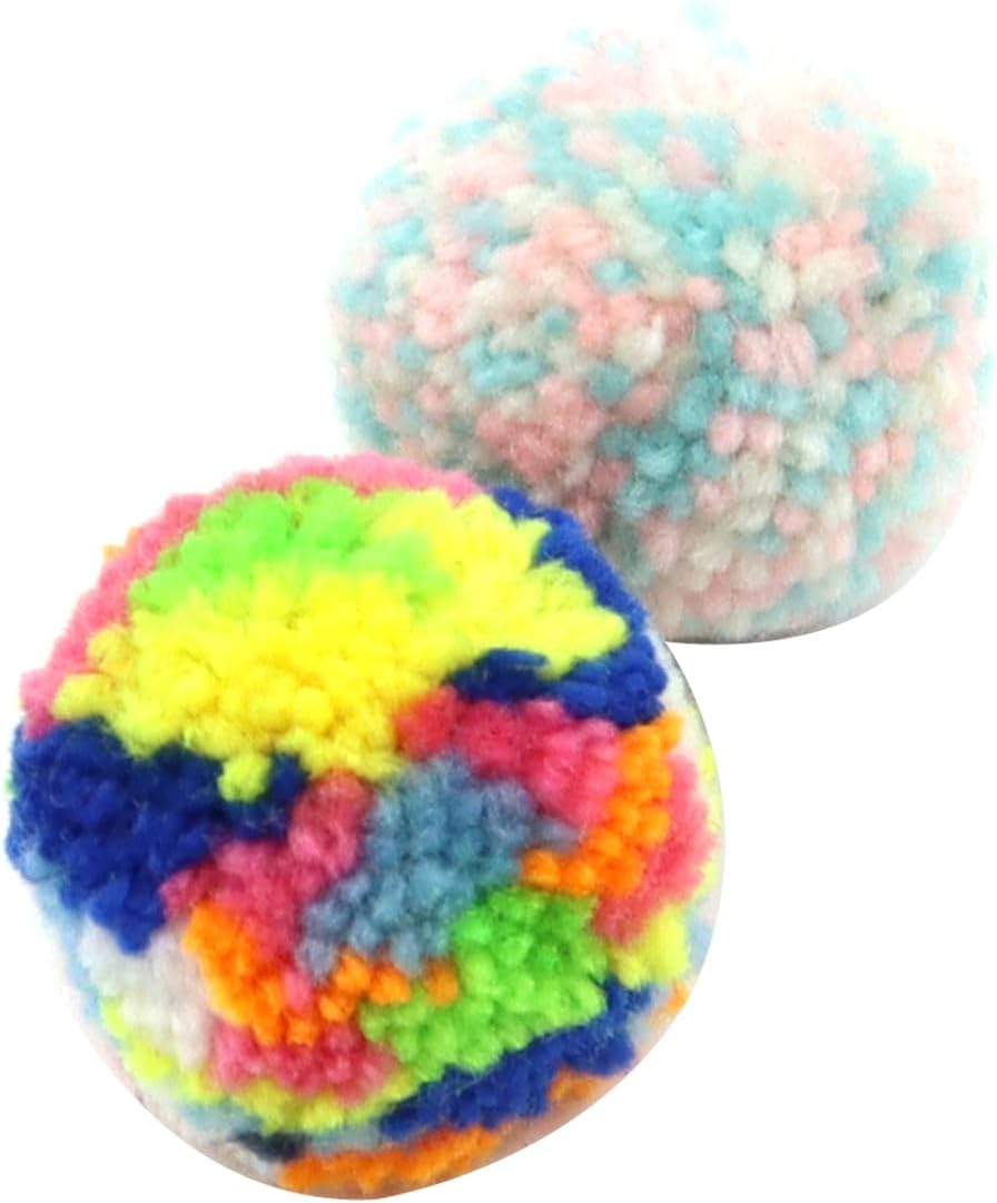 Sarini 2 Pcs Assorted Color Cat Ball, Interactive Colorful Woolen Yarn Cat Balls, Cat Balls Kitten Chasing Games for Indoor Playing,Chasing/Teeth Grinding/Chewing/Training