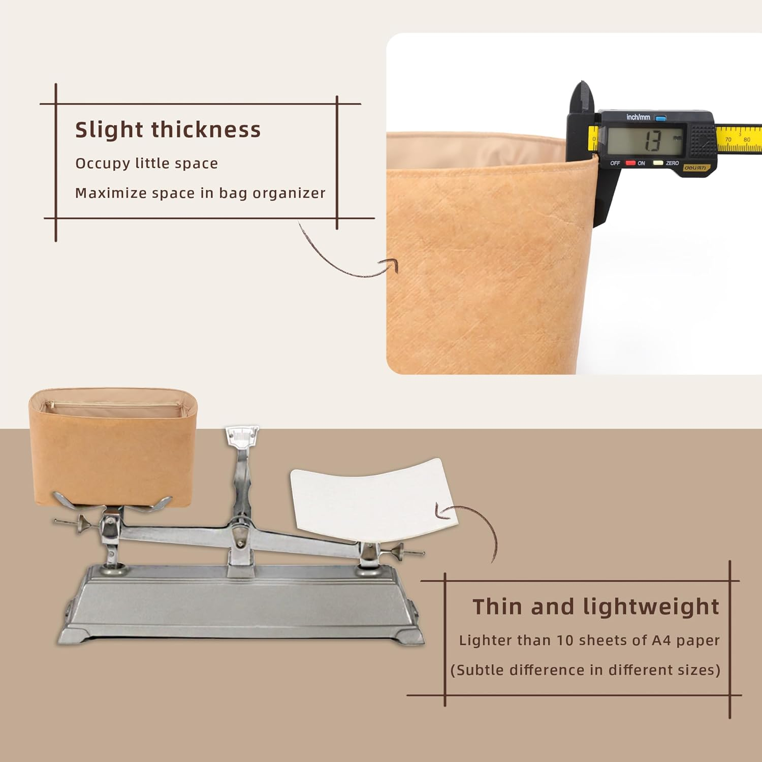 19 Neatthin Tote Bag Organiser Insert, Lightweight Insert Compatible with LV Neverfull MM, Waterproof Dupontpaper Surface and Silky Satin Lining(Chai,Mm) image number 2